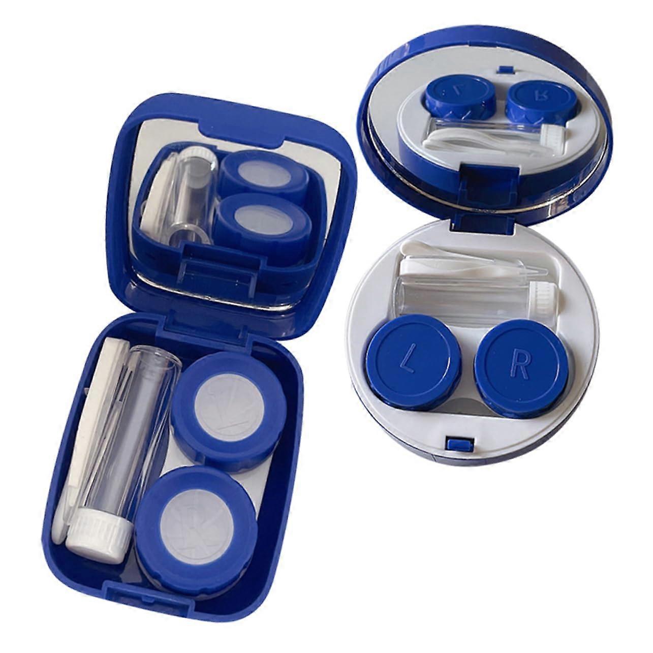 Contact Lens Case with Mirror, Portable Compact Lens Box for Easy Storage, Pack of 2, Modern Blue Design