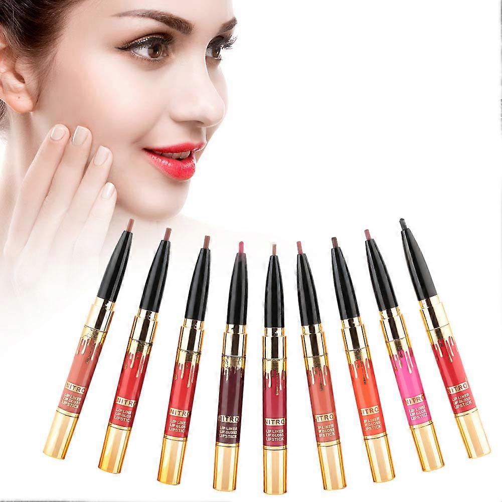 NITRQ 8 Colors2 In 1 Moisturizing Lip Gloss Lip Liner Pen Double End Liquid Lipstick