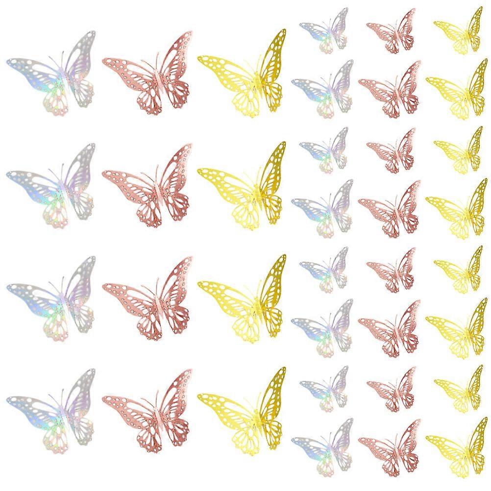 Wall Butterflies Decal Home Decor Folding Design Metal Paper Silver 12X10CM Adhesive Butterflies 36Pcs