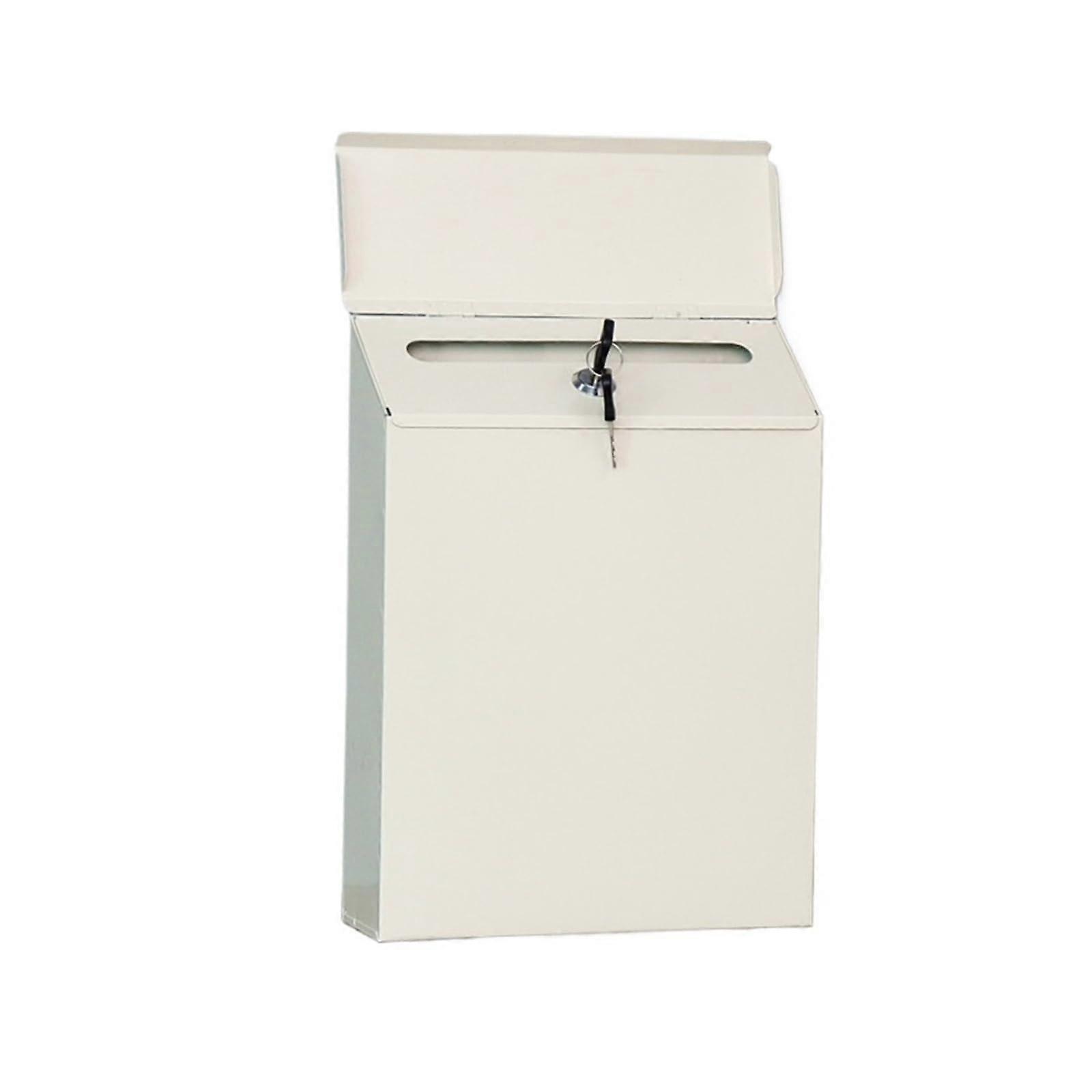 Lockable Metal Wall Mount Letter Box with Key, Secure Drop Mailbox for Home Office (White 30x23x6cm)