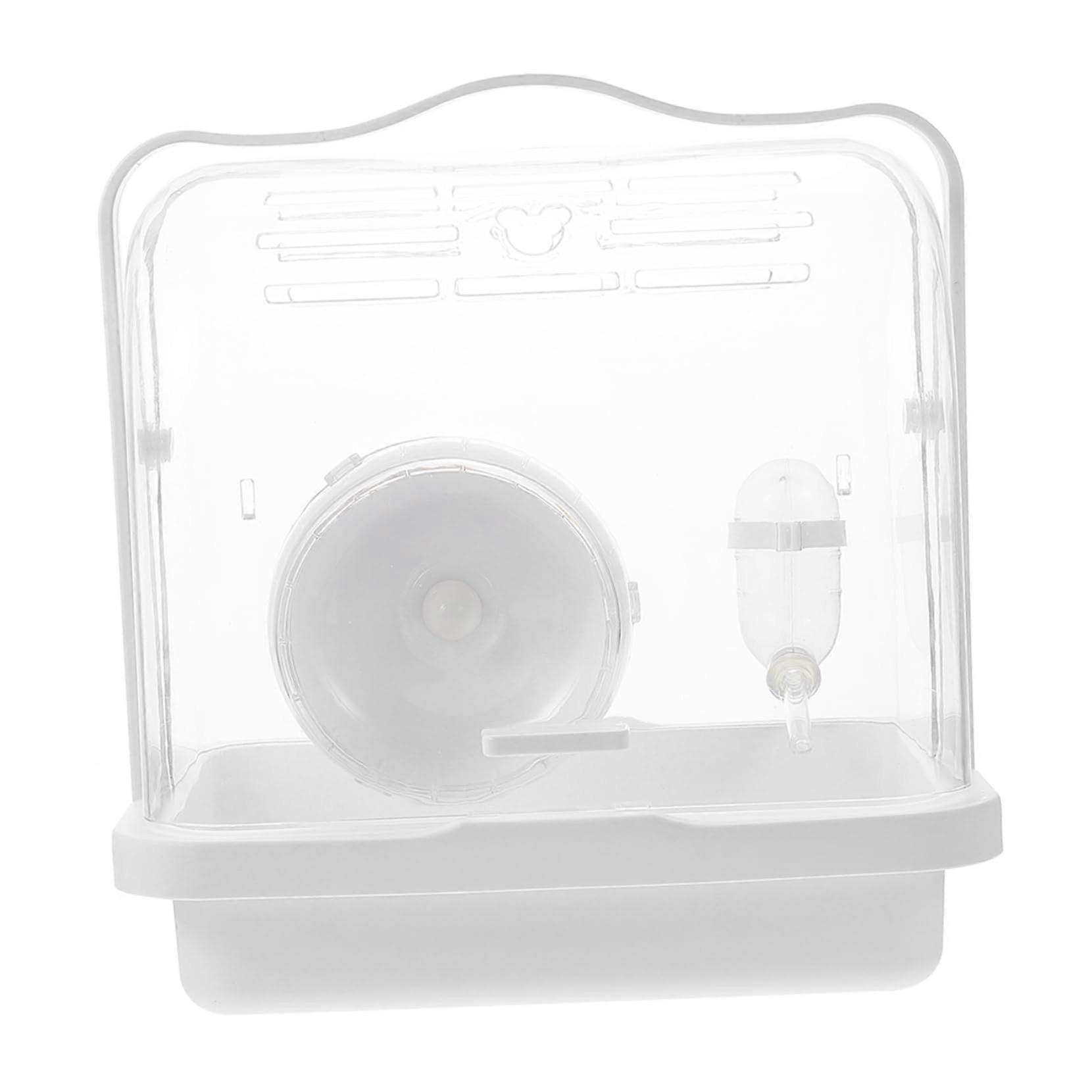 Hamster with Cage Carrier Small Animals Carry Cage Travel Case PP White