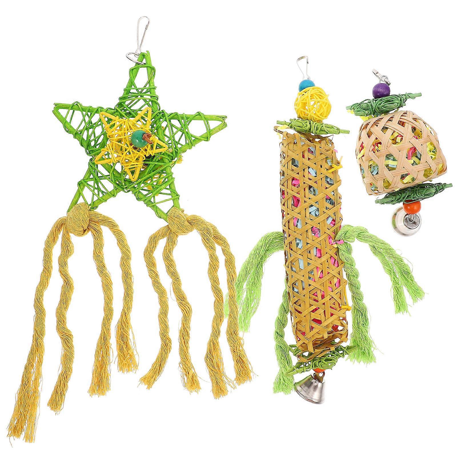 Durable Bird Toys for Foraging and Chewing in Cage Assorted Color 3 Pieces