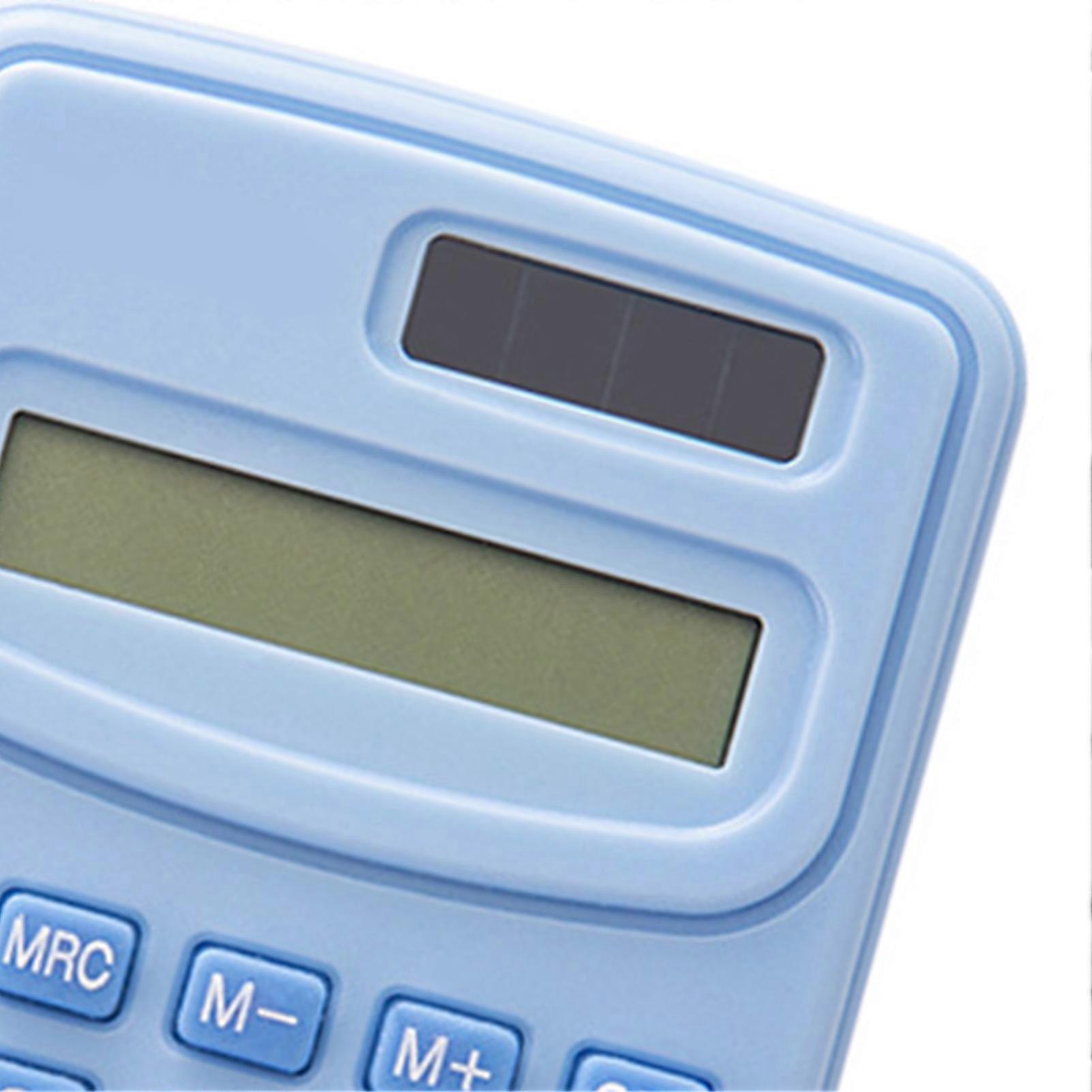 Mini Calculator Rebound Button Portable Pocket Battery Solar Power Calculator with 8 Digit LED Display for Students Office Sky Blue