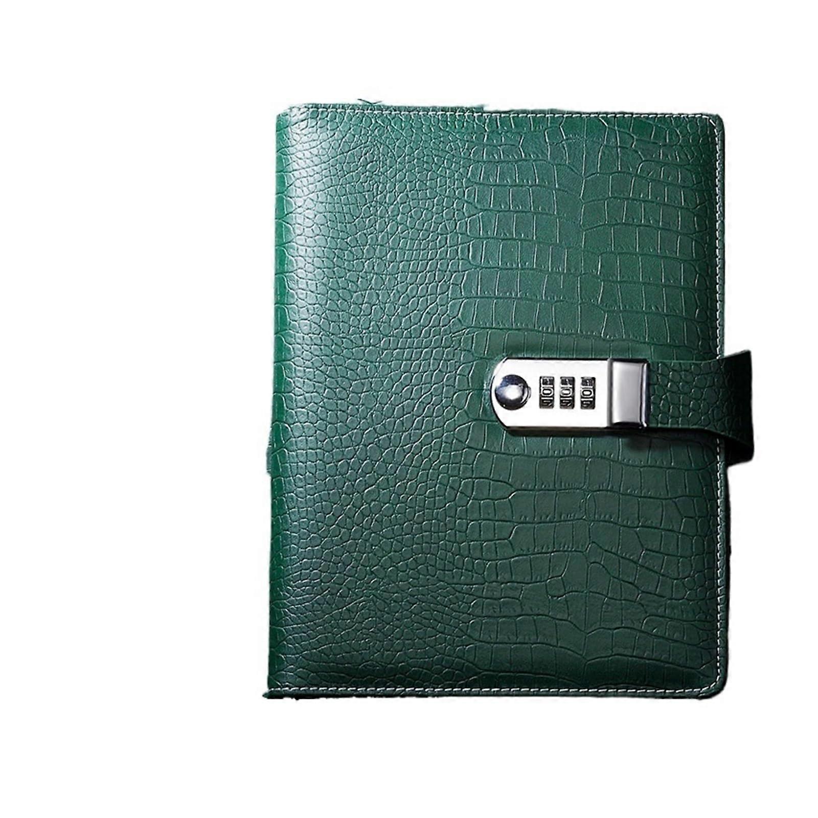 Diary with Lock A6 A5 Binder Notebook Vintage Crocodile Textured Leather Green Office Agenda Gift for Men