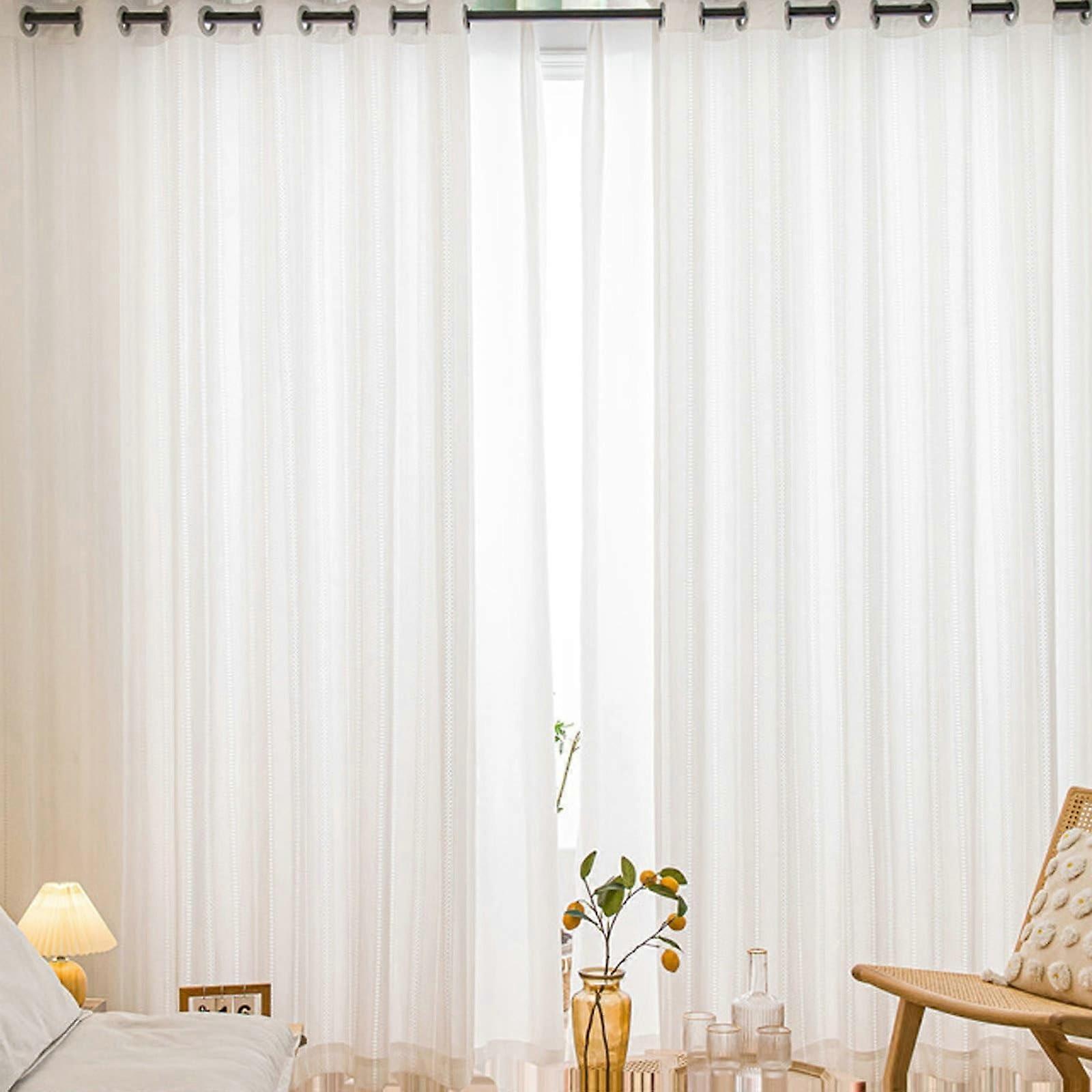 White Voile Curtains With Eyelets Window Curtains Set Of 2 Lace Translucent Modern Plain Living Room 244 X 137 Cm
