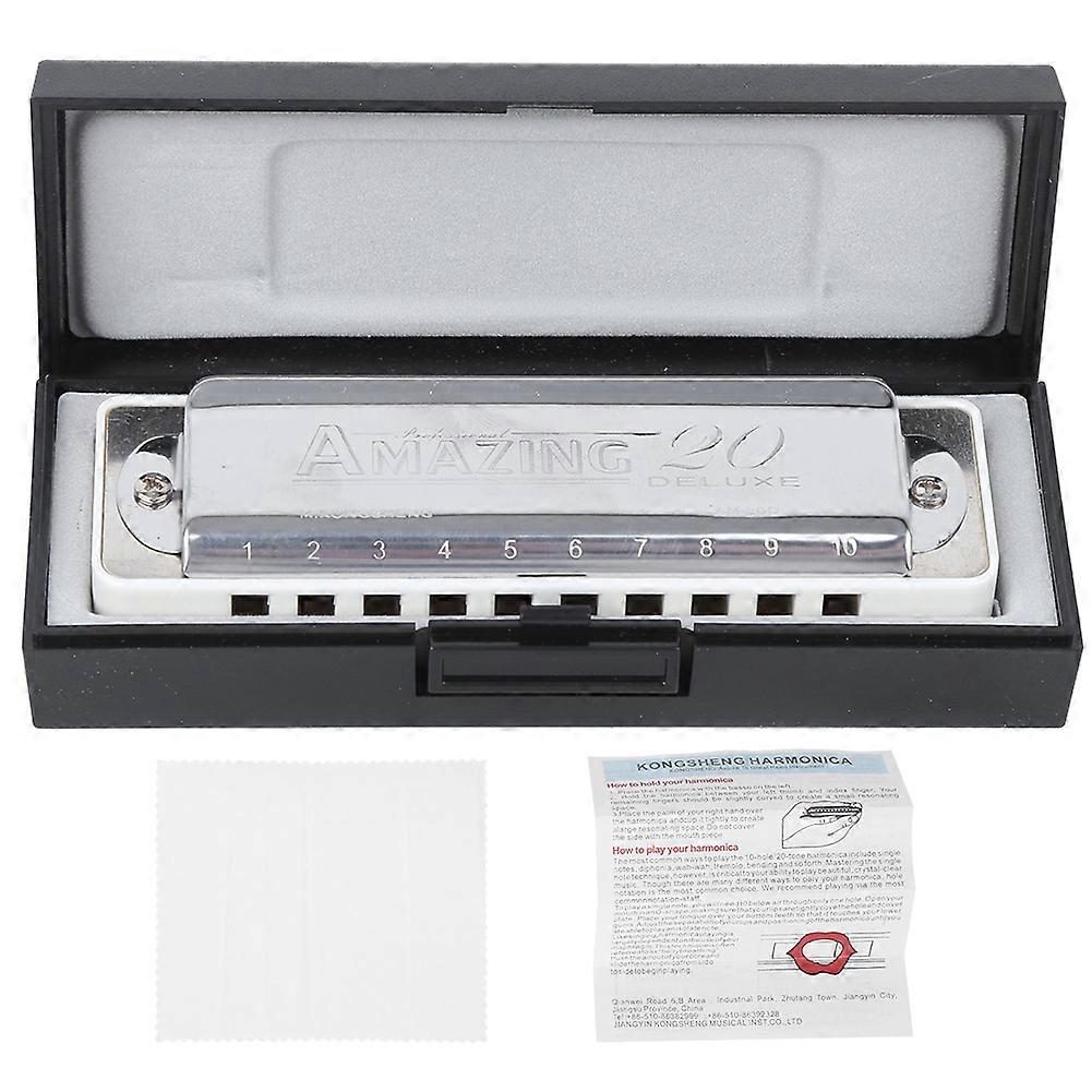 10‑Hole Harmonica Blues Ab Key Harp Wind Musical Instrument Beginner Practice AM‑20DWhite