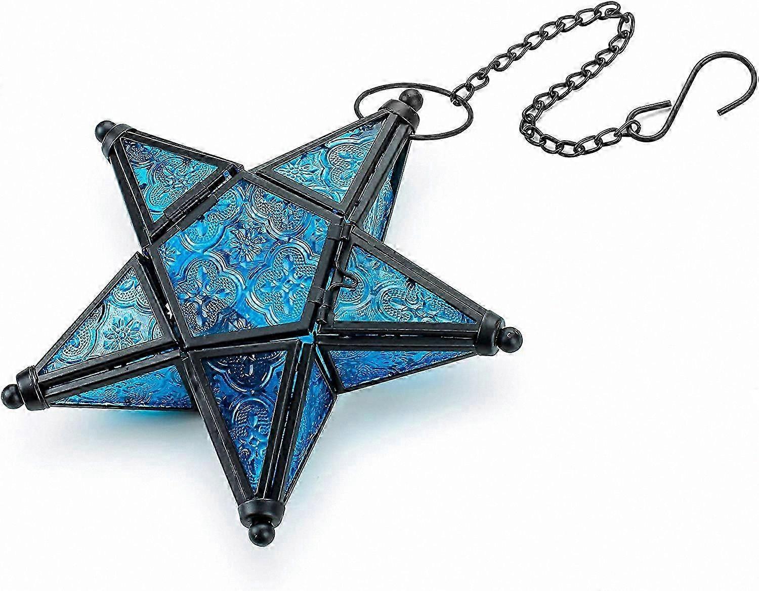 Blue Hanging Candle Lantern Ornaments for Window Decor