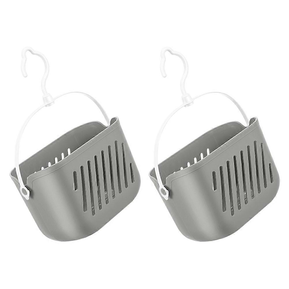 Grey Plastic Hanging Shower Basket with Handle for Organizing Bath Accessories and Home Decor 2pcs