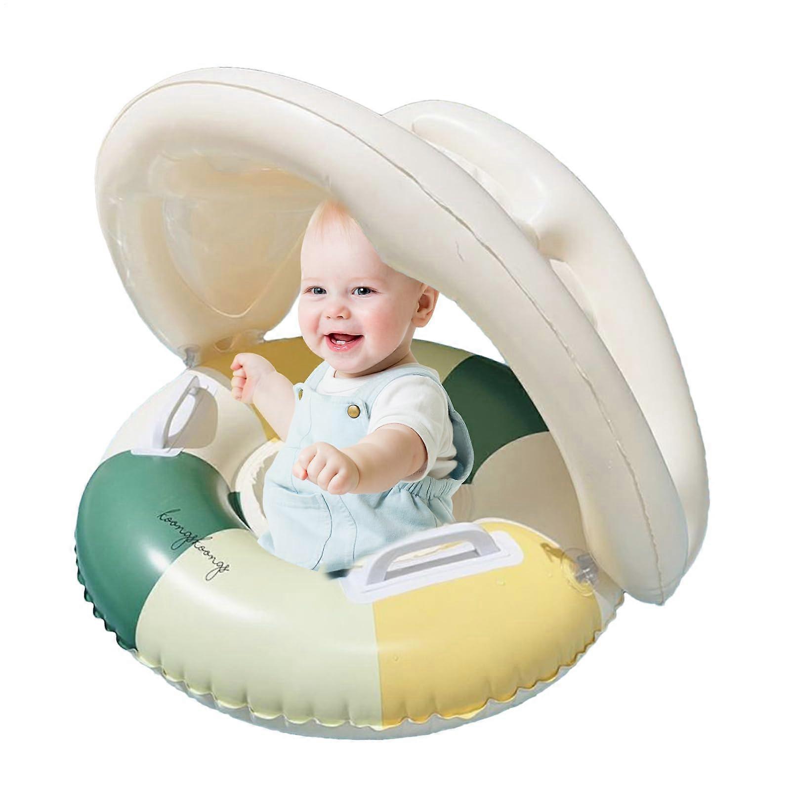 Baby swim ring with sunshade, secure seat, collapsible toy for toddlers