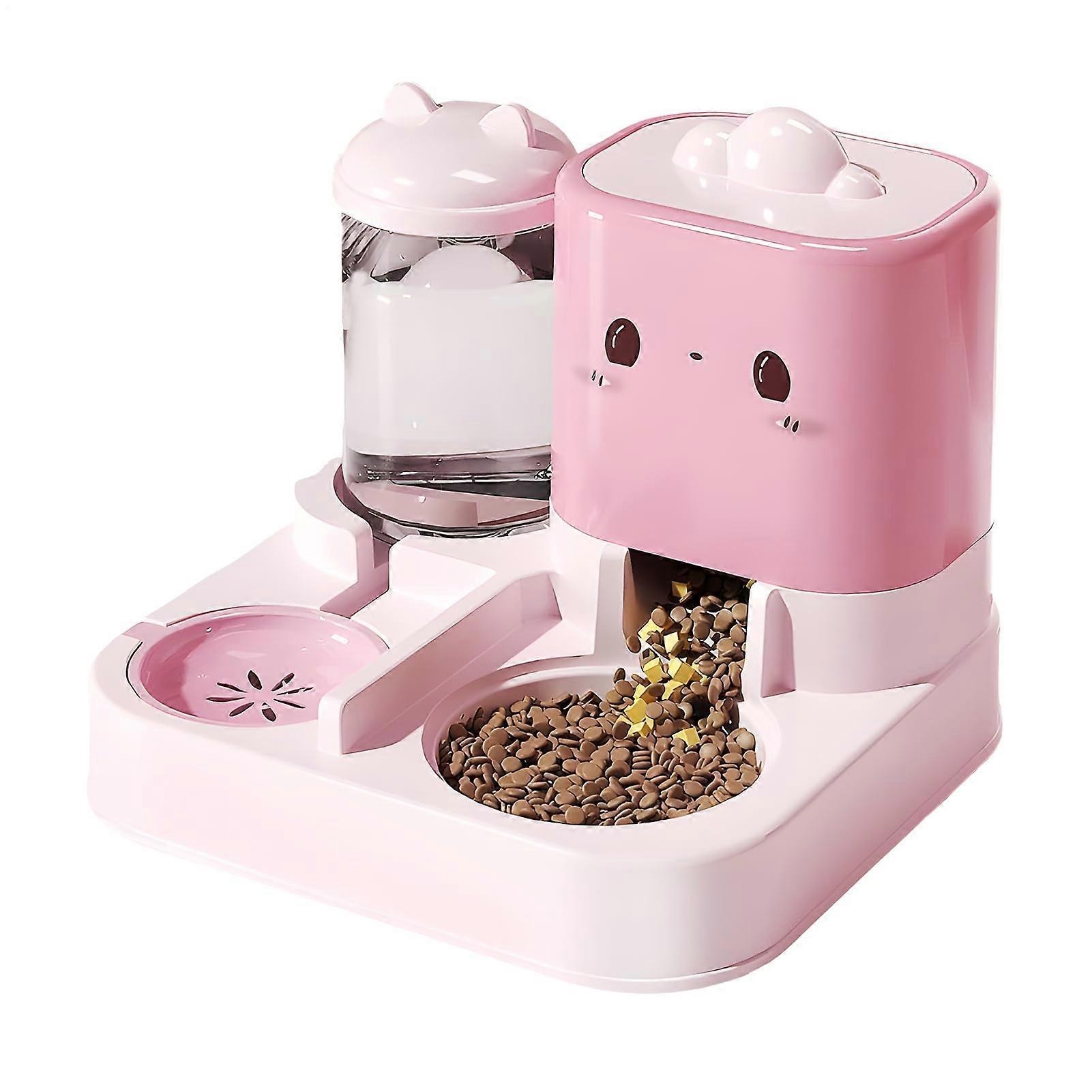 Automatic Cat Feeder - Large Capacity Self-Dosing Cat Food and Water Dispenser, Space-Saving Design in Rose Color