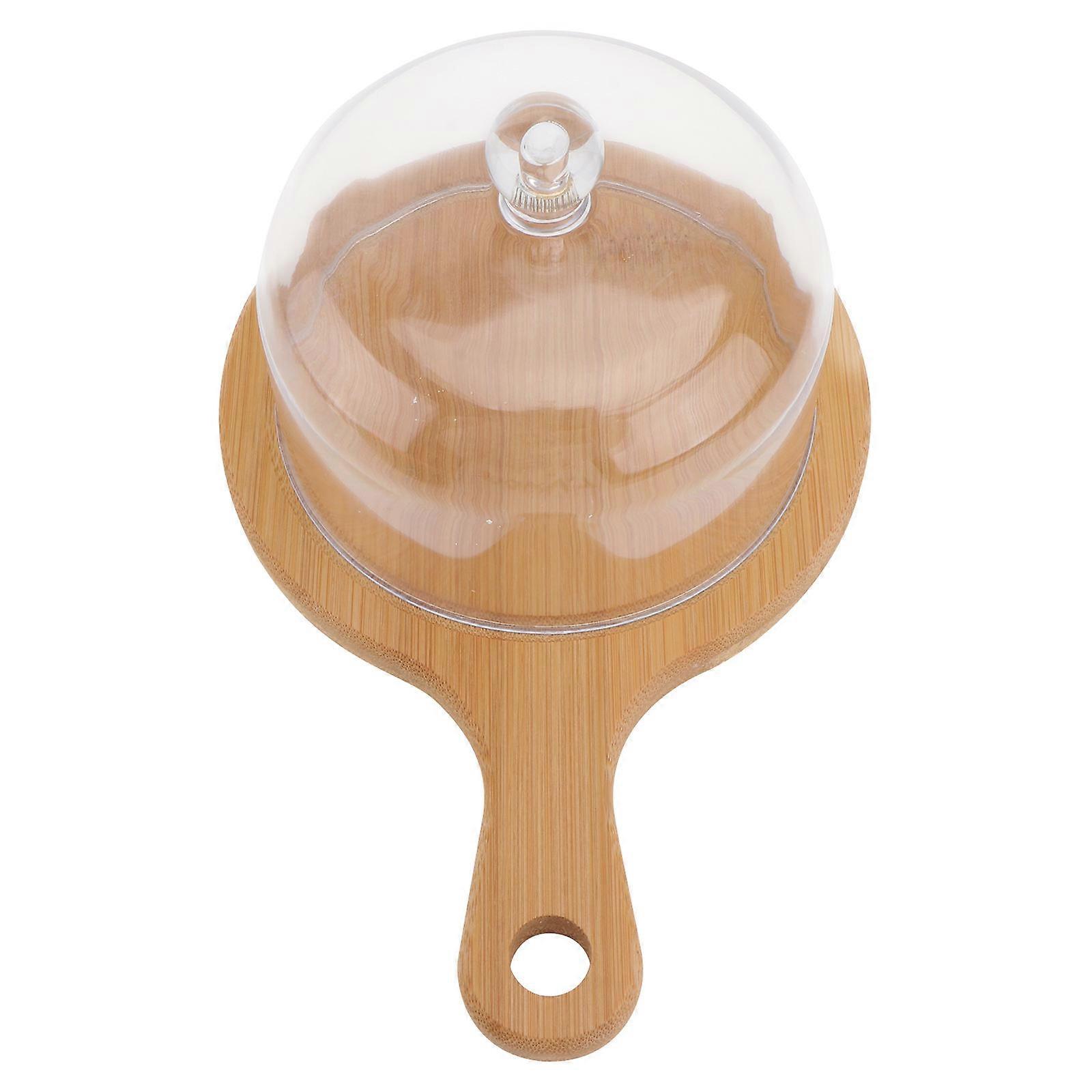 1 Set Wood Cake Stand with Clear Lid for Food Snacks and Desserts Serving Tray Dish