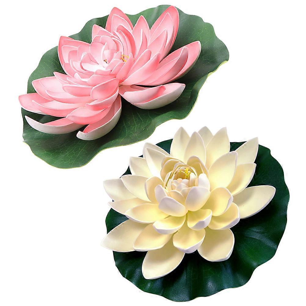 Artificial Lotus Flowers With Stems 2Pcs Floating Decorations For Garden Ponds Fountains And Aquarium Tanks EVA Foam Material