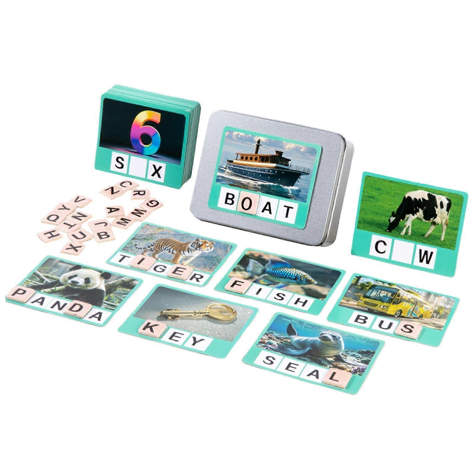 Learning Cards Alphabet Flashcards Spelling Game Matching Game - Wooden Educational Toy for Preschool Learning Activities at Home