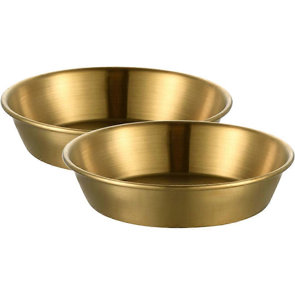 Round Sauce Dishes 2Pcs Stainless Steel Seasoning Dishes For Home Use 10X10CM Golden Color With Easy Cleaning Function