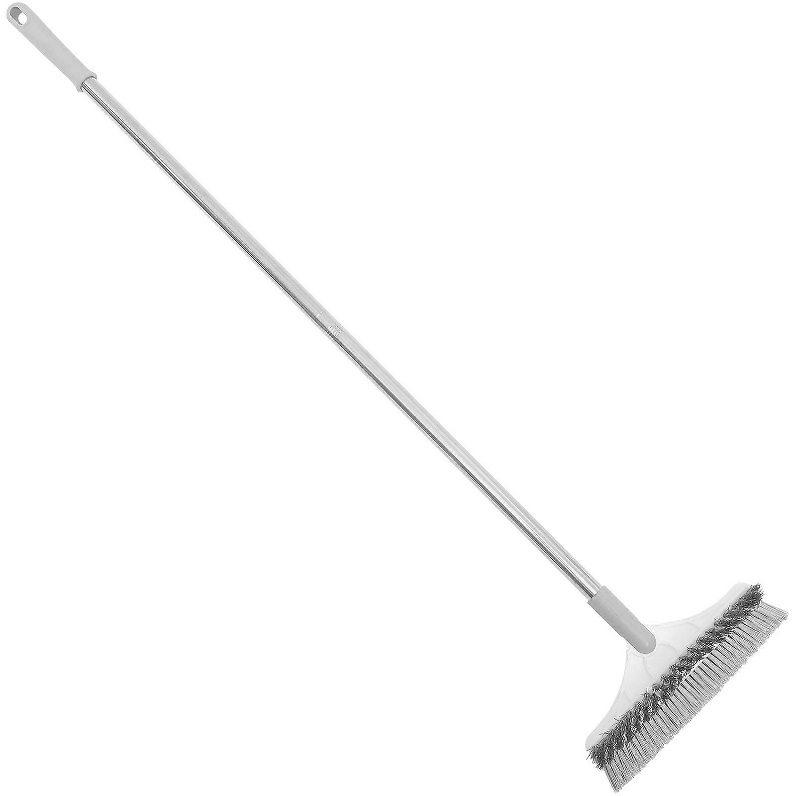 Floor Scrub Brush with Long Handle for Bathroom Cleaning Grey Plastic
