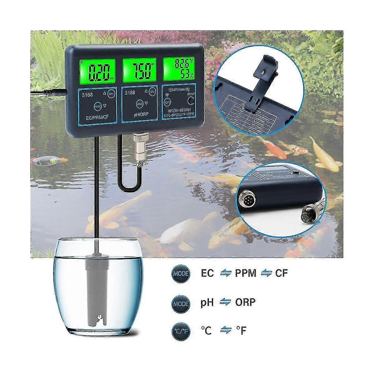Tuya Wifi 7 in 1 Wasserqualitätstester Multiparameter-Wasseranalysator Digitaler pH / Redor / ec / Temperatur Hk