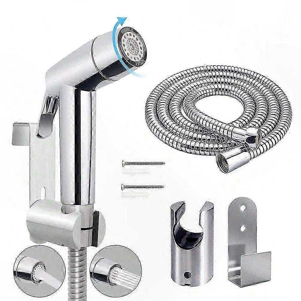 Adjustable Handheld Bidet Sprayer with Flexible Hose and Wall Mount Hook for Easy Cleaning