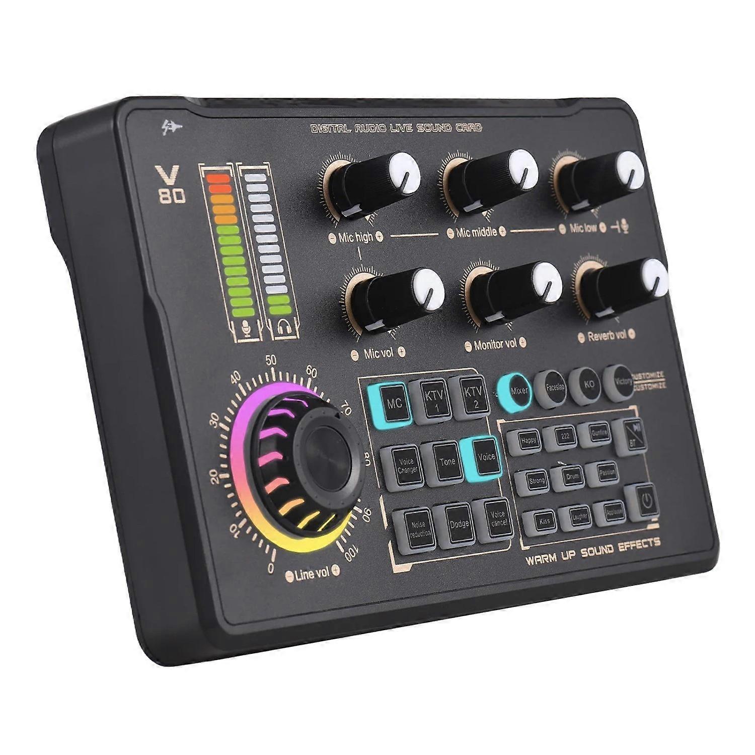 V80 Portable Live Streaming Karaoke Sound Card Mixer for Mobile Phone Computer