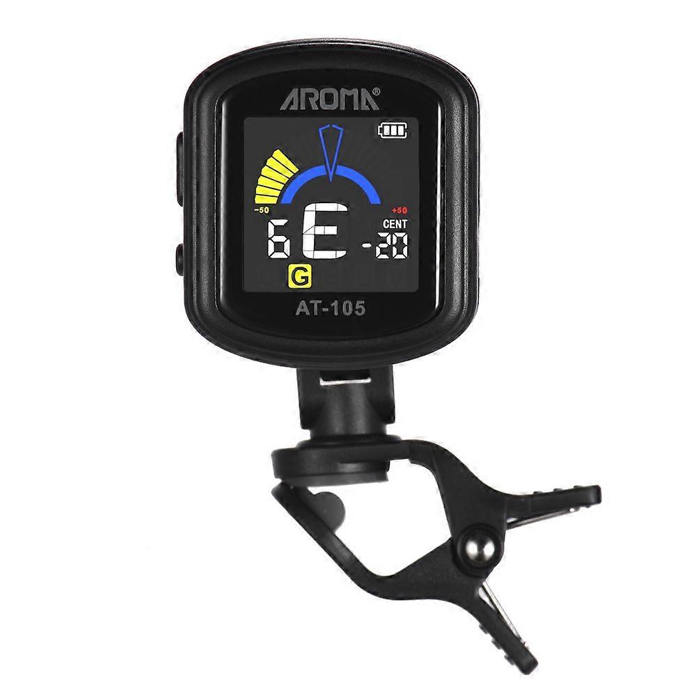 AROMA AT-105 Rechargeable Clip-on Tuner Color Screen Built-in Battery for Chromatic Guitar Bass Ukulele Violin