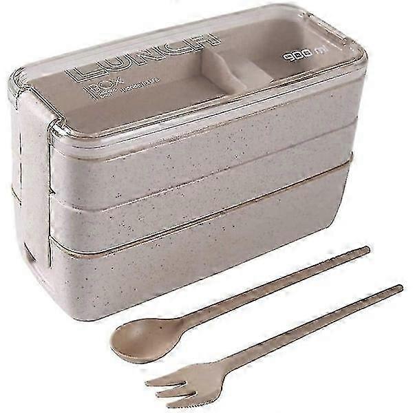 Eco-Friendly Wheat Straw Bento Box with 3 Compartments