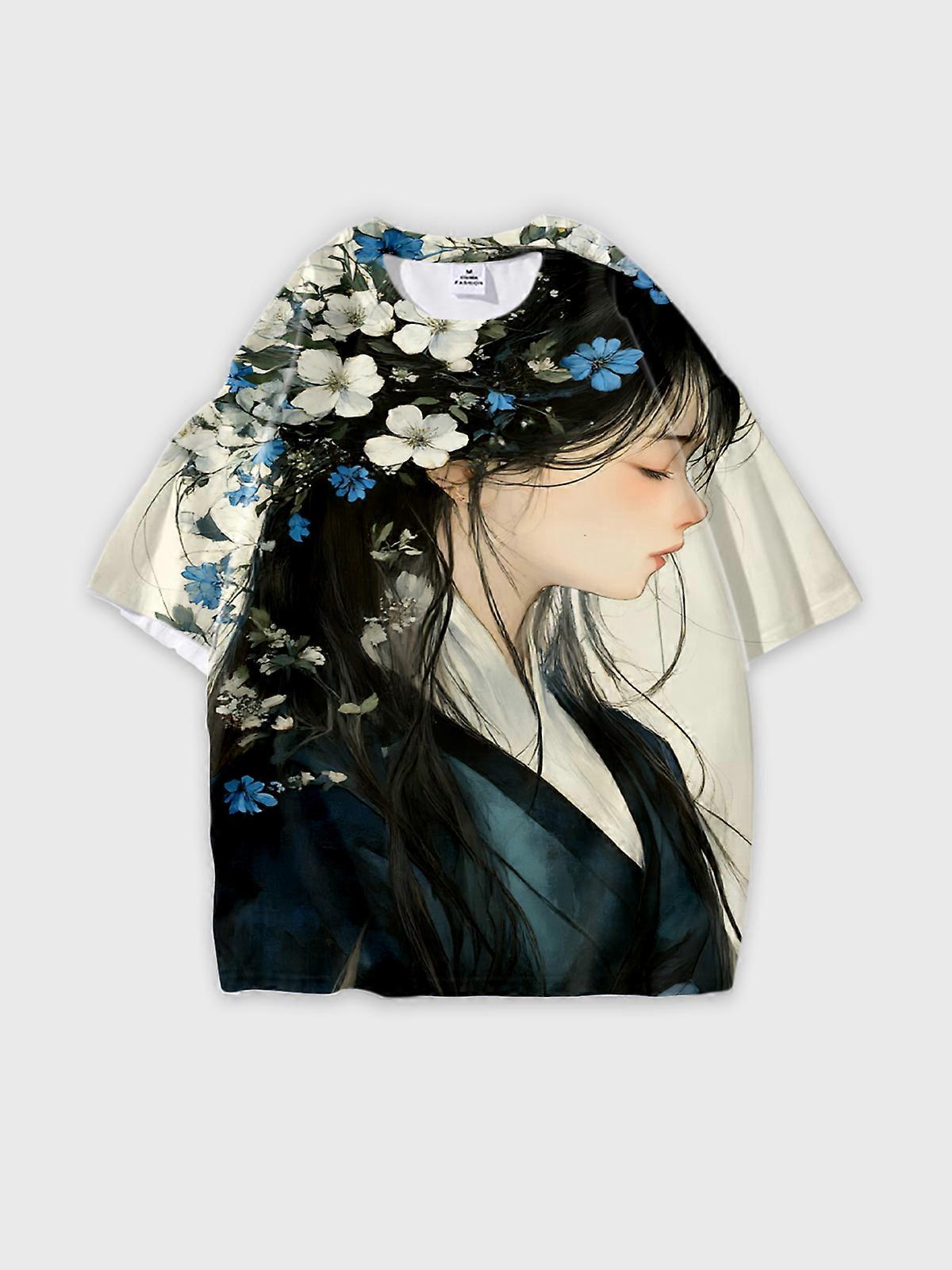T-Shirt Short Sleeve Round Neck, Summer Casual Loose Graphic Tee, Unisex Pattern V2689