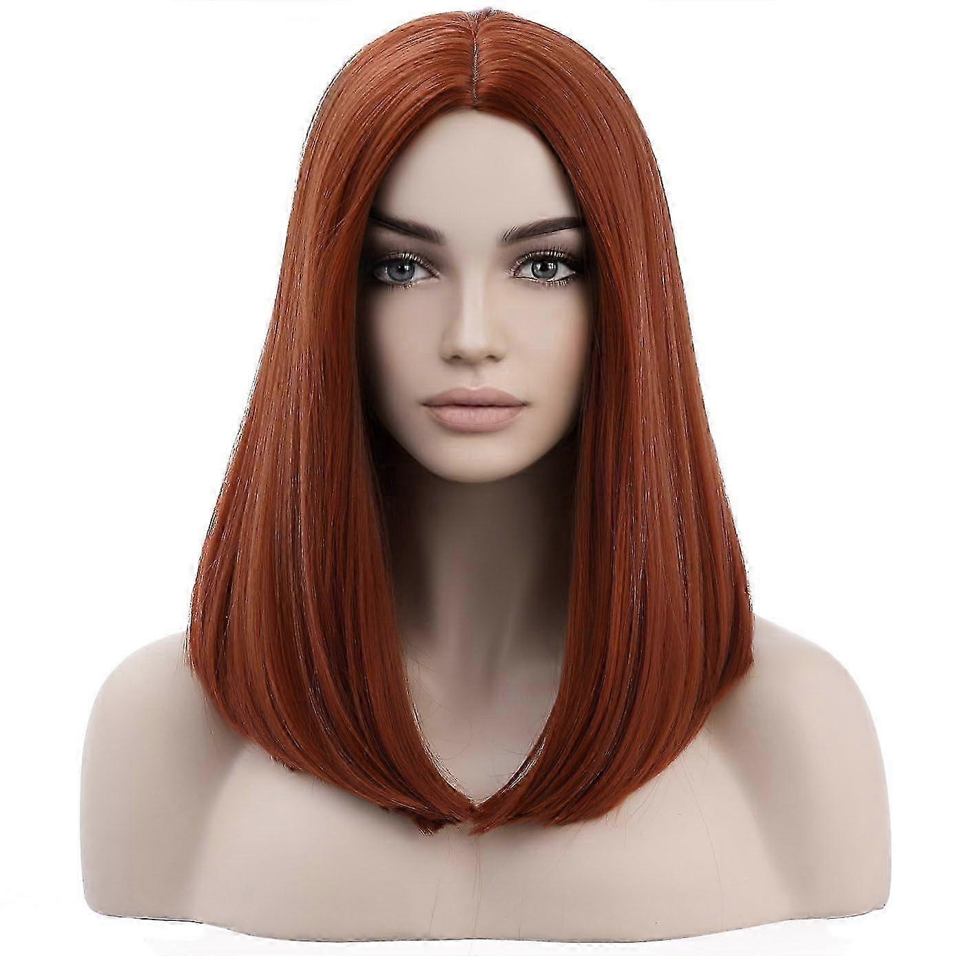 Dark Orange Wigs Straight Middle Length Wig Middle Part Women's Wig for Cosplay