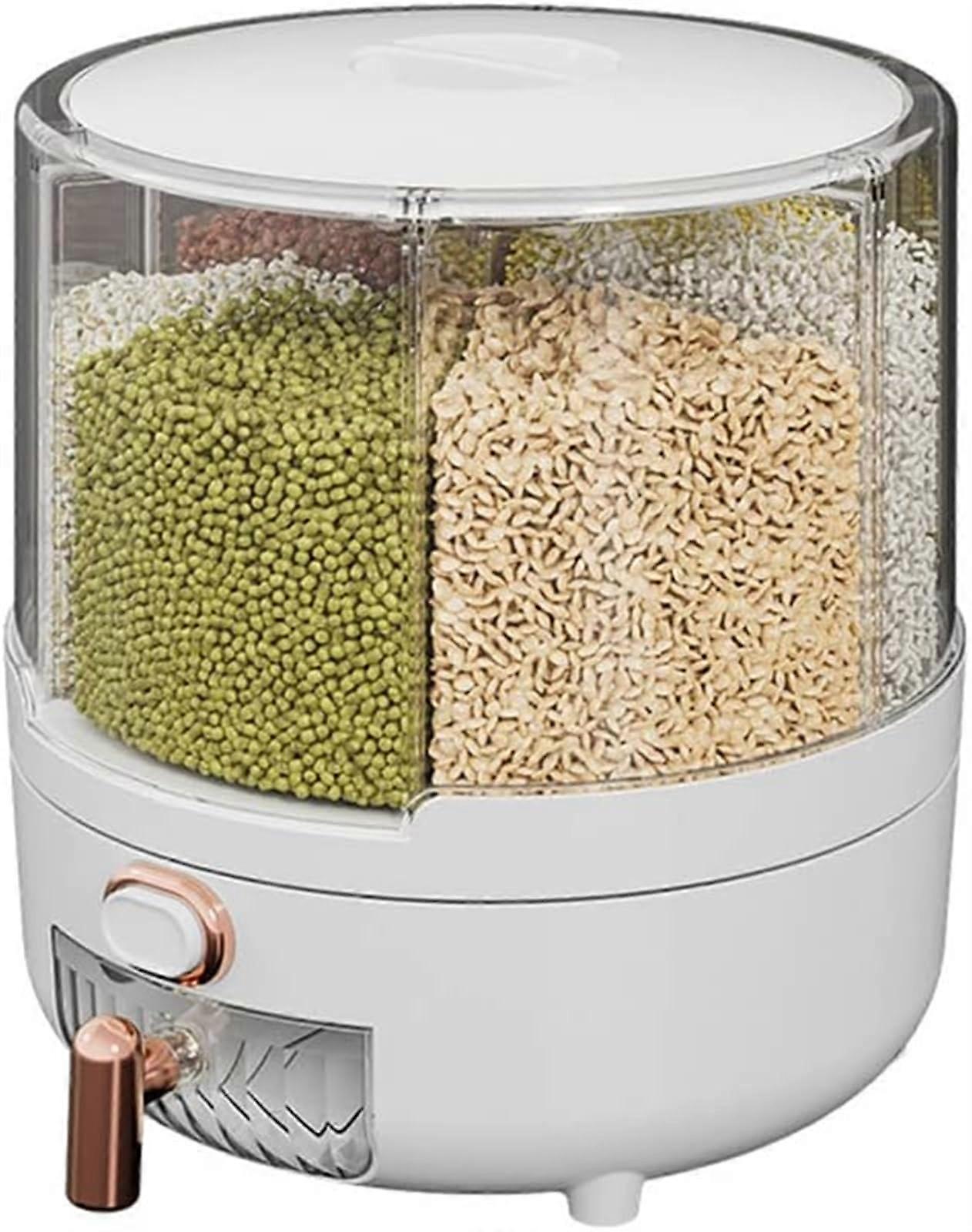 6Grid Rice Food Dispenser 360Degree Rotating Dry Food Organizer MoistureProof Separated Storage Jars