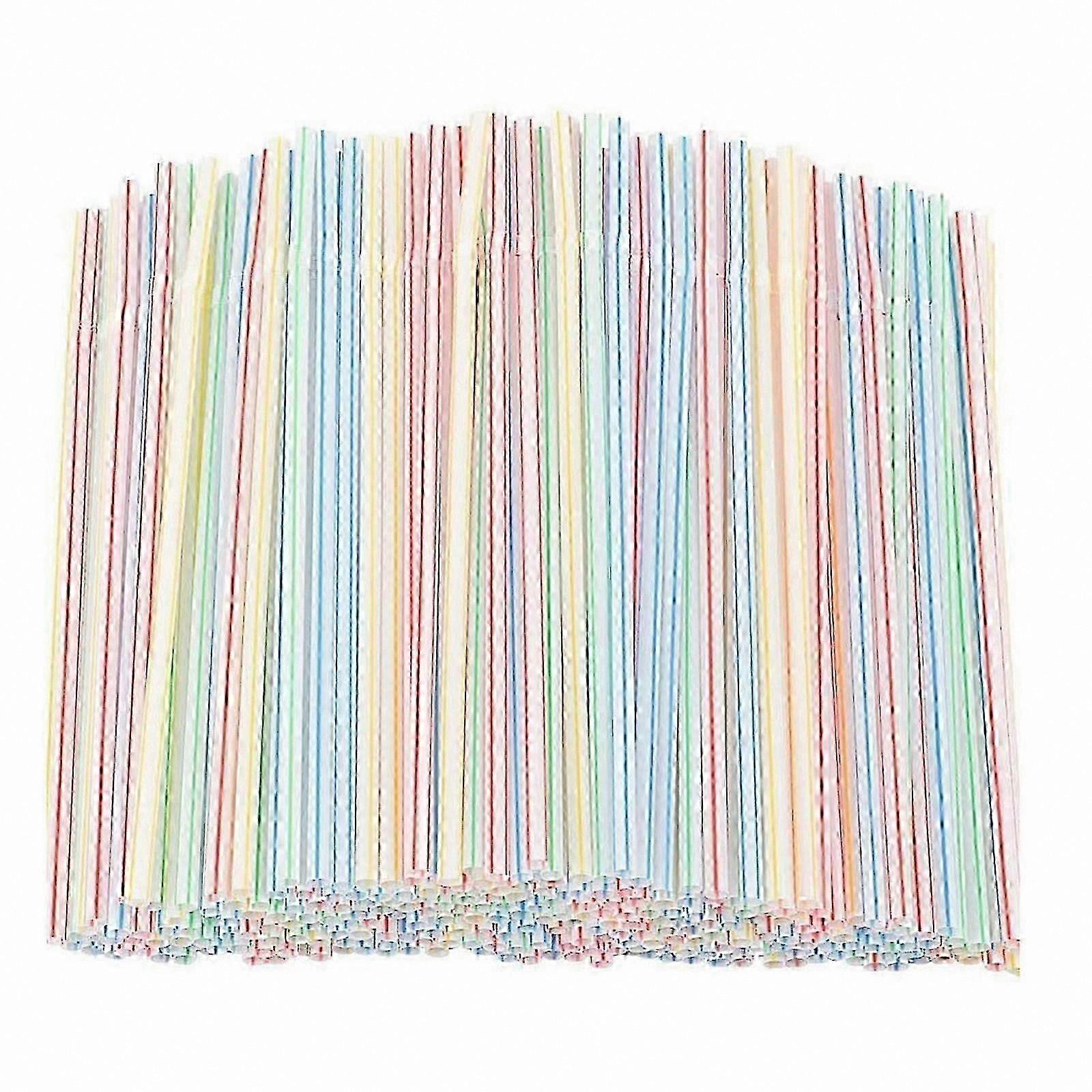 8-Inch Multi-Colored Striped Bendable Plastic Drinking Straws (500 Count)
