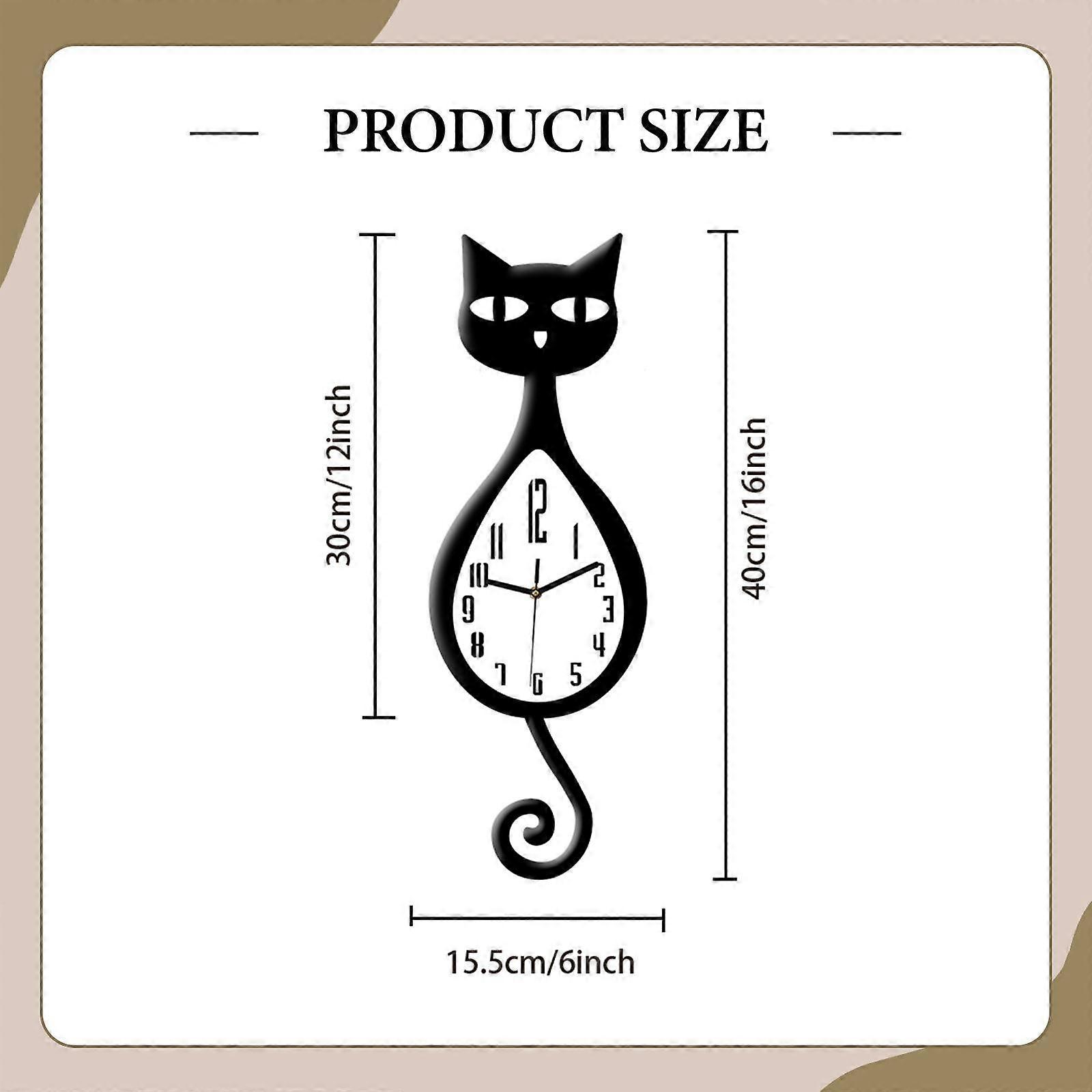 Cat Shaped Wall Clock Easy Install Quiet Movement for Kids Room Cafe Kitchen