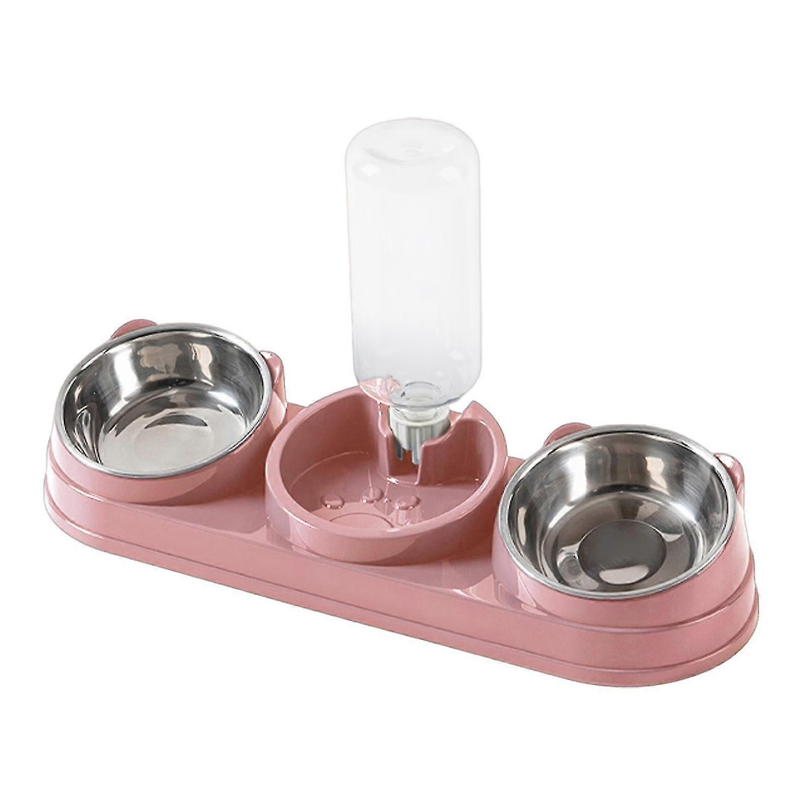Pet Three-Bowl Food Bowl with Removable Water Dispenser Suitable for Small and Medium Cats and Rabbits