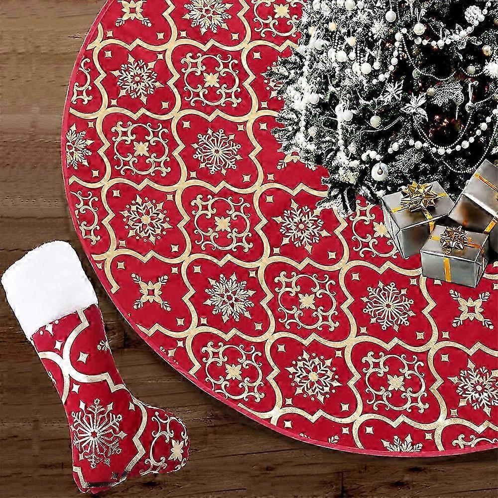 Christmas Tree Wrap Christmas Tree Wrap With Christmas Stocking Snowflake Christmas Tree Skirt Christmas Party Wrap(Red)