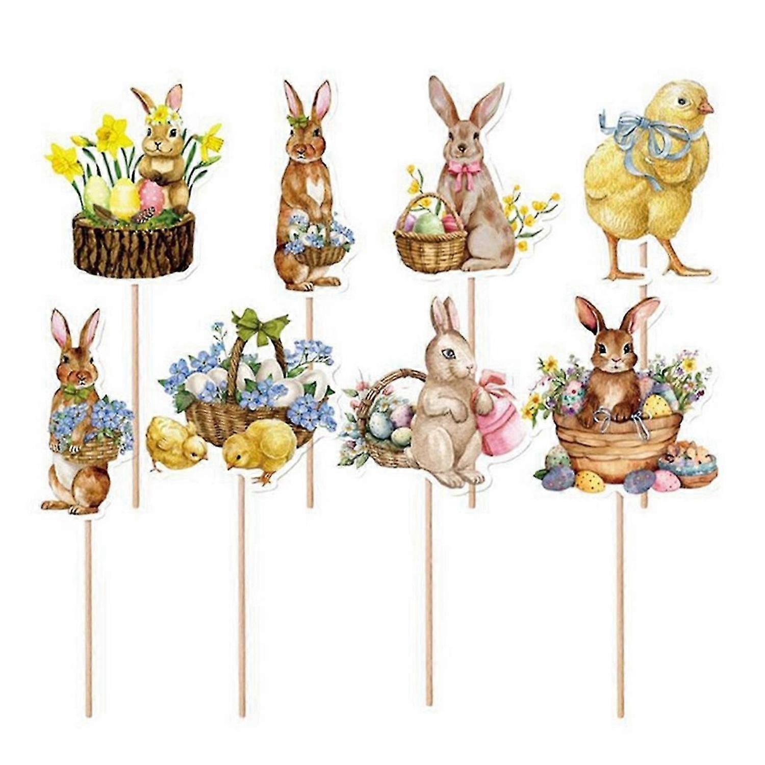 8Pcs Cute Chick Egg Style Cupcake Topper Easter Festival Decor