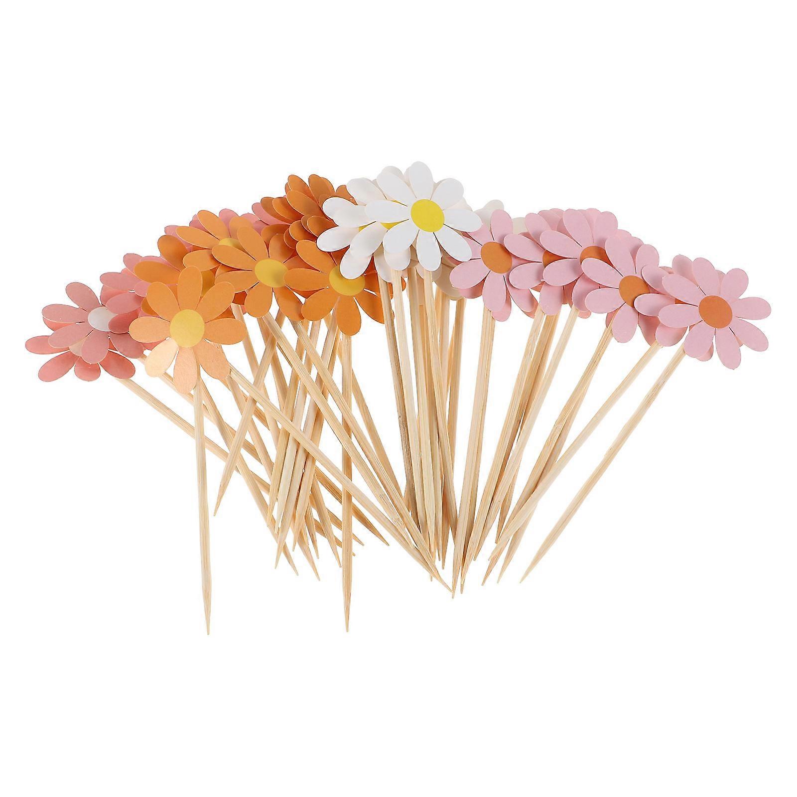 Flower Toppers Daisy Party Picks for Cake Decorating 160Pcs Assorted Color
