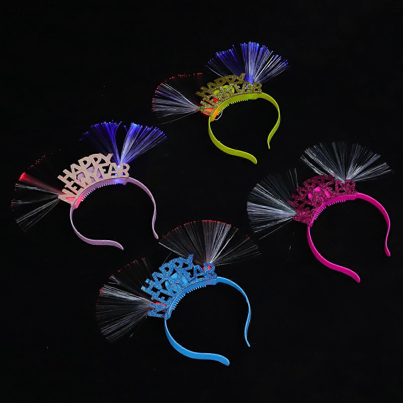 Glowing Hair Ornaments for Party Use 4Pcs Fiber Headbands with LED Light