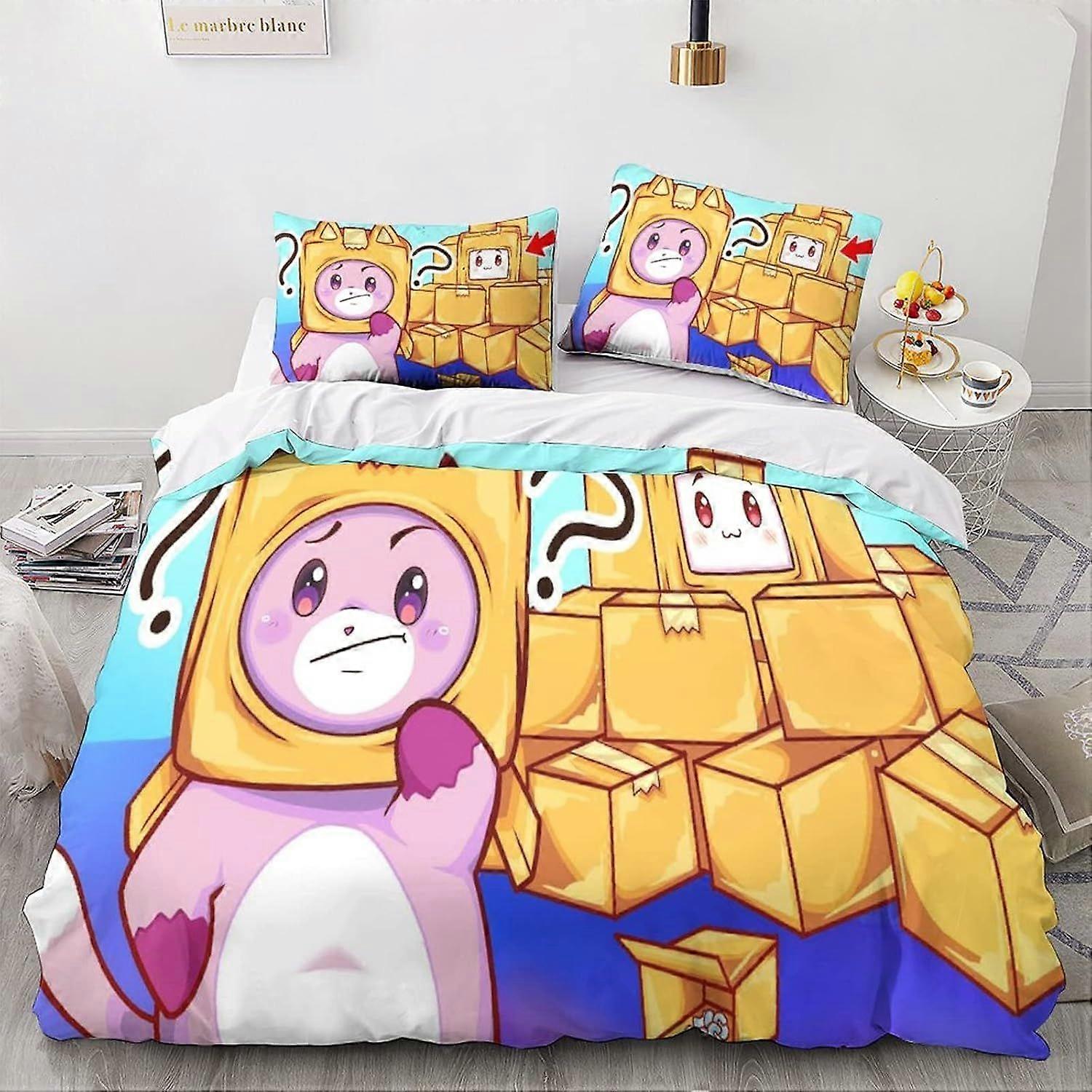 A71 LankyBox 3D Print Duvet Cover Bedding,3 Pcs Set Animation Quilt Cover Pillowcase with Zipper Closure Soft Microfiber Double B71