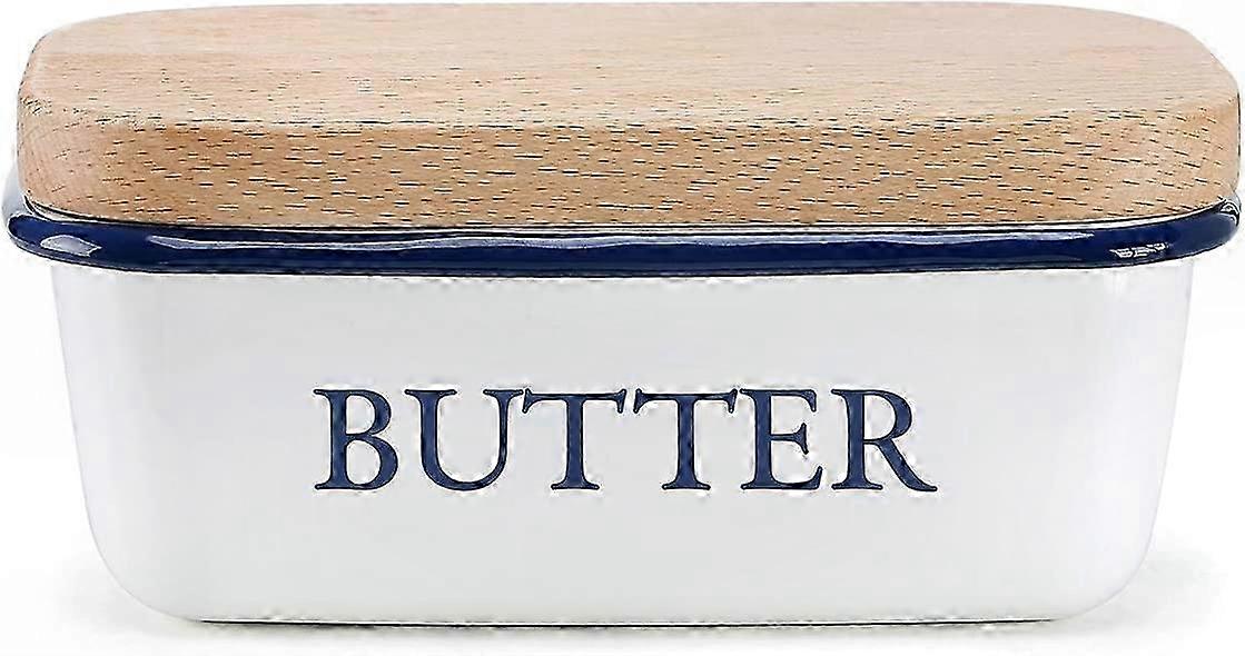 White Lid Enamel Butter Dish for Kitchen Storage