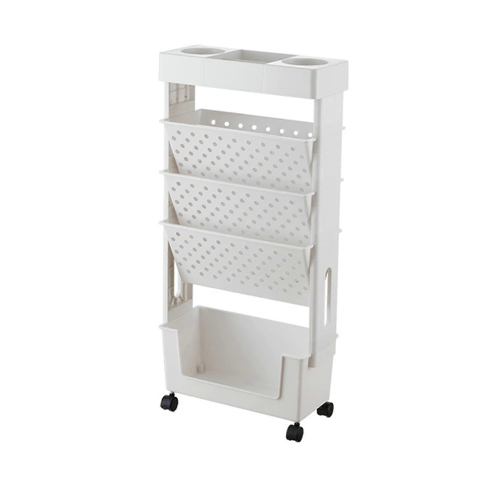 5 Tier Rolling Utility Cart Multi Functional Plastic Storage Trolley With Wheels For Office Kitchen School White Bianco