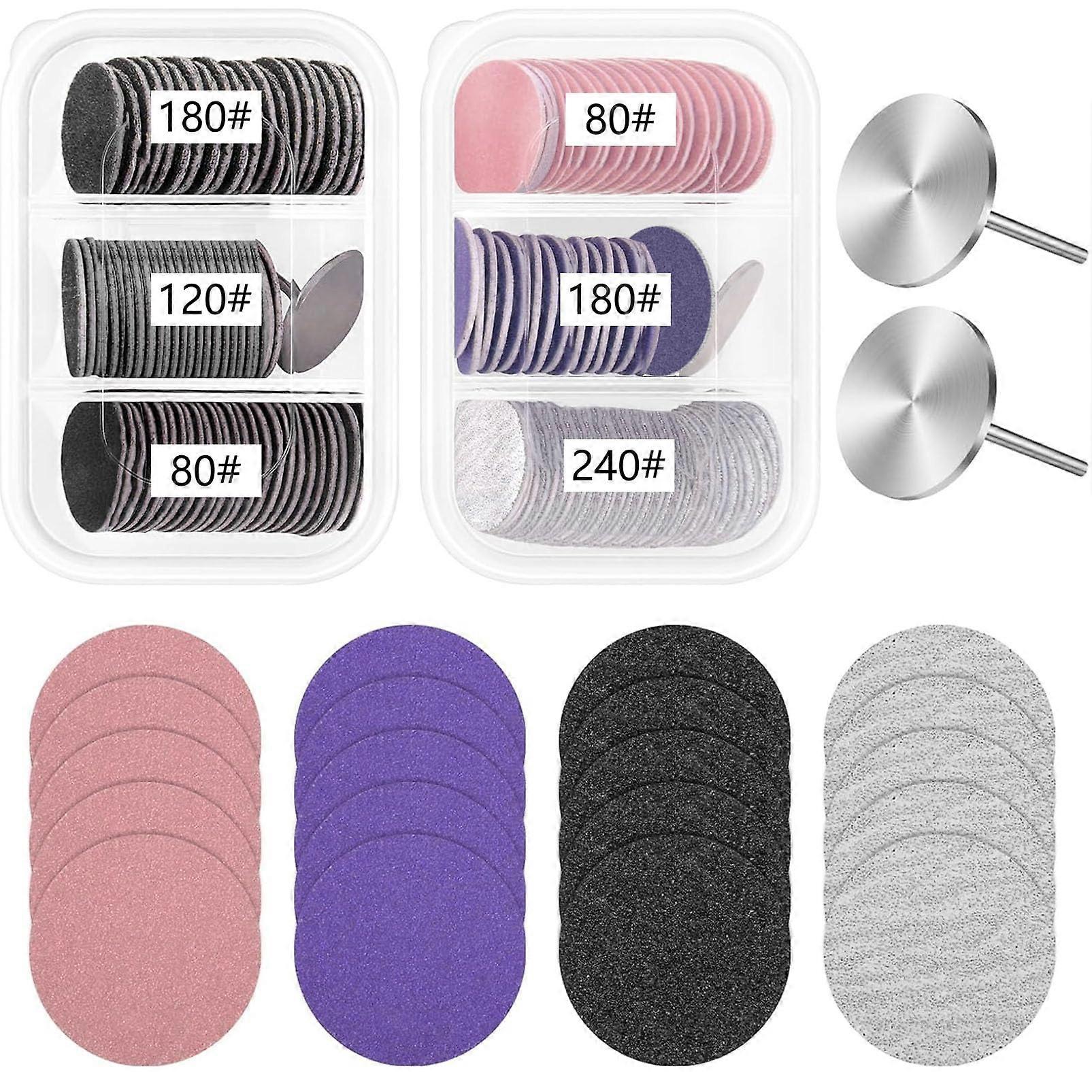 Sanding Disc for Drill 120Pcs Round Grit 80/120/180/240 for Nail File Bits, Pedicure Discs With 2 Metal Bits for Callus