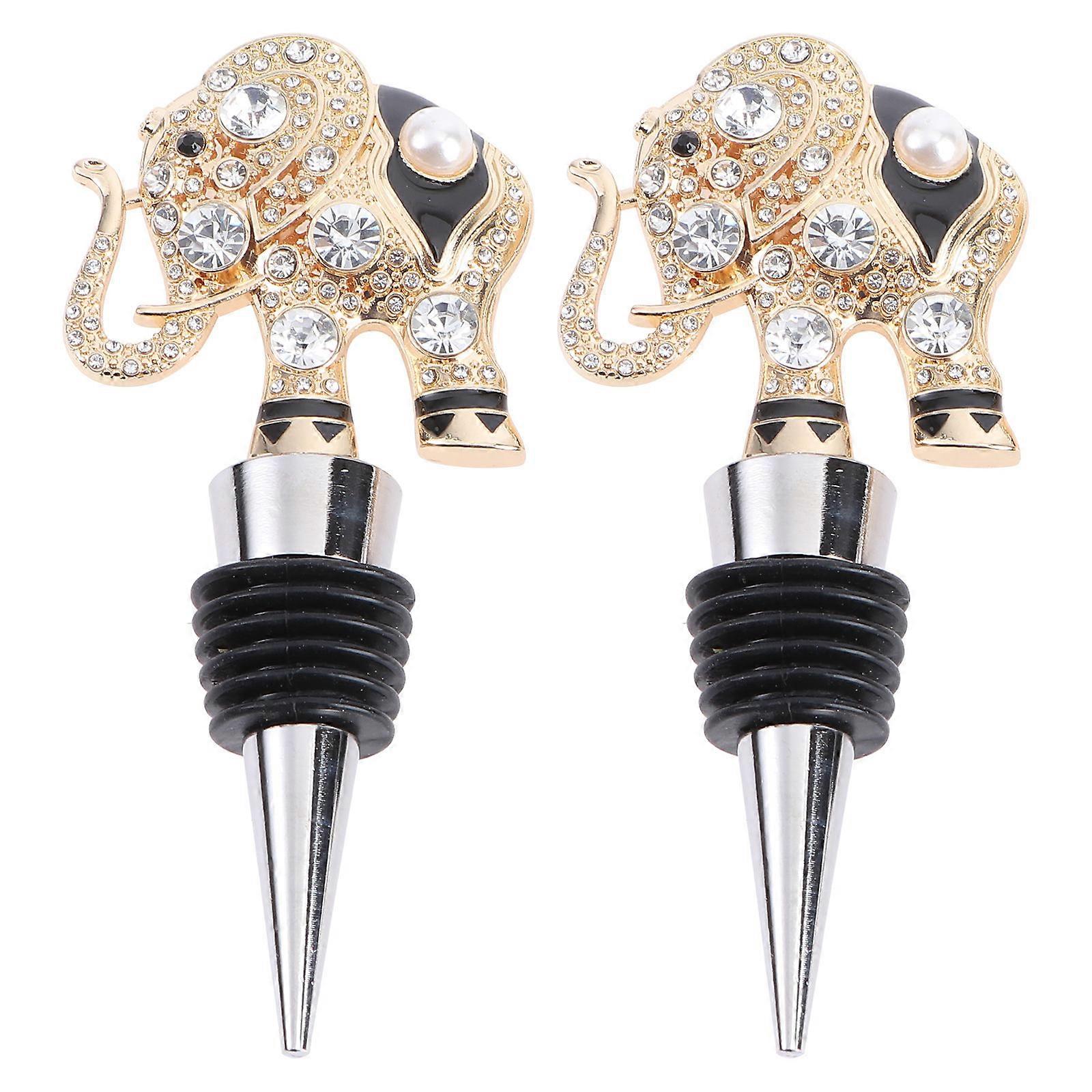 Corks 2Pcs Alloy Decorative Design Reusable Stoppers For Vinegar Charming Elephant Shape