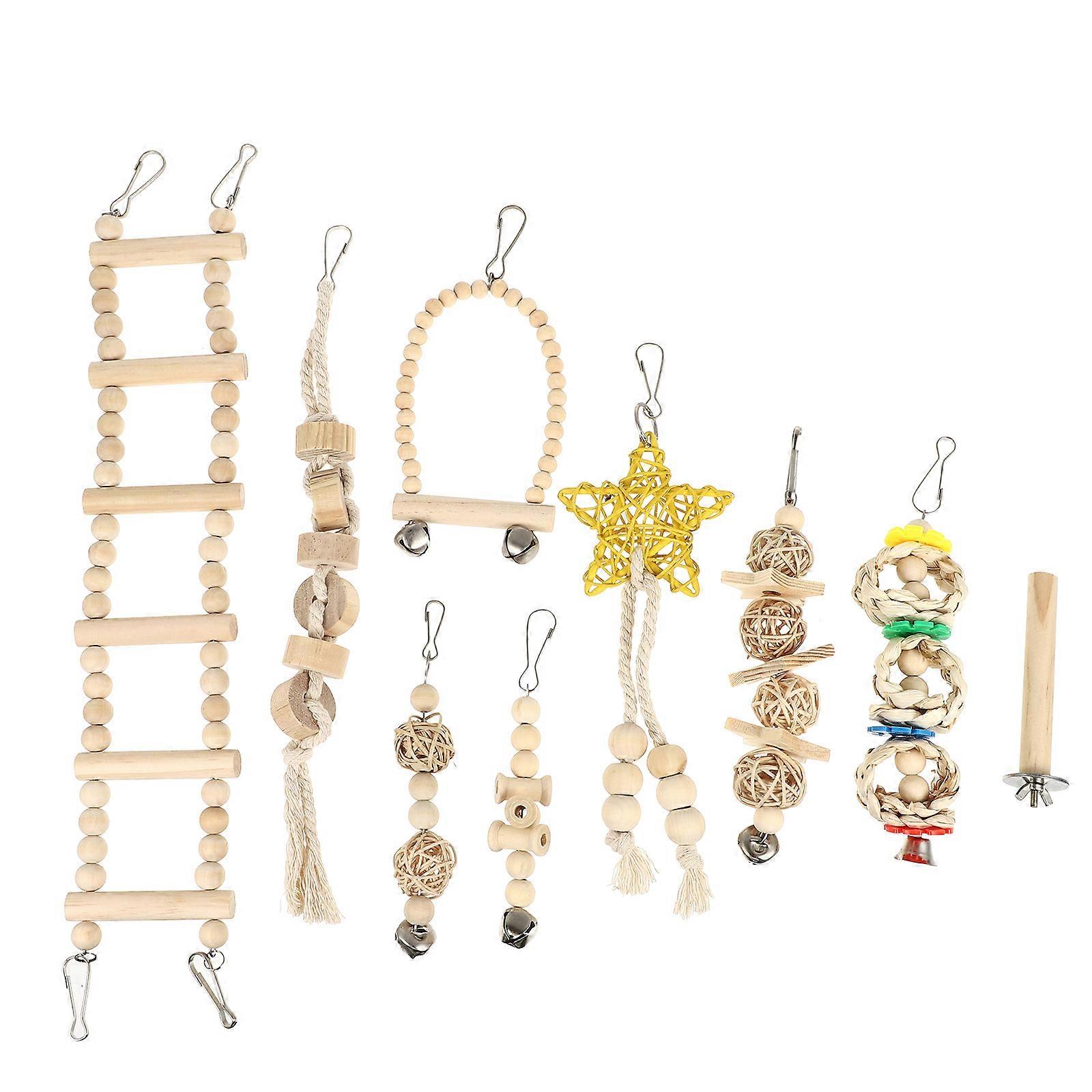 Wooden Bird Playing Toy Parrot Toy for Pet Use 9Pcs Hanging Kit