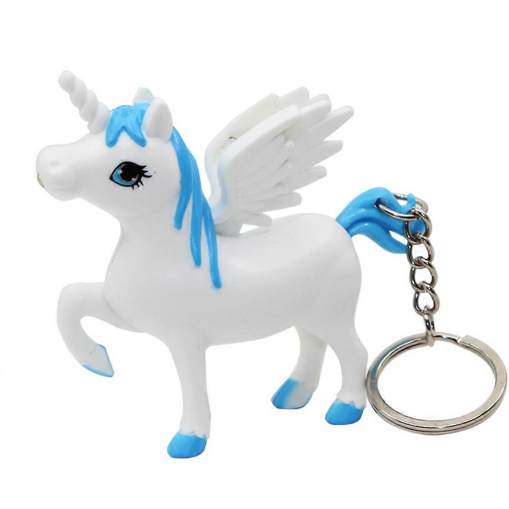 Blue Unicorn Keychain with LED Lighting and Sound for 2Pcs Car Decoration