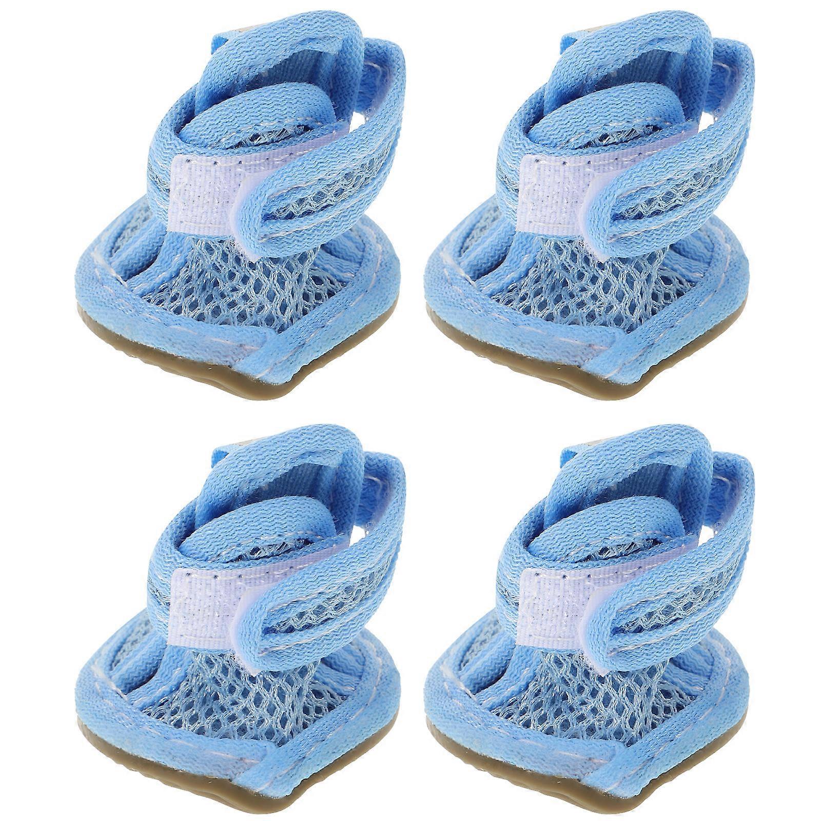 Blue Mesh Pet Sandal Shoes for Summer Use 4Pcs Set for Dogs
