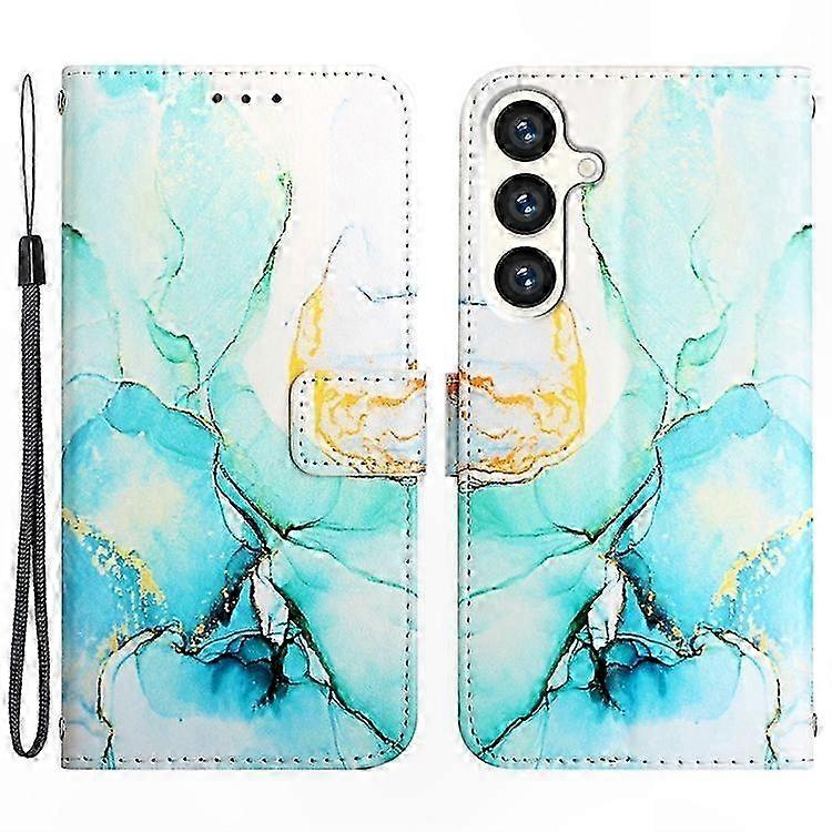 Galaxy S24 Leather Case with Shoulder Strap, Marble Pattern Phone Stand Cover