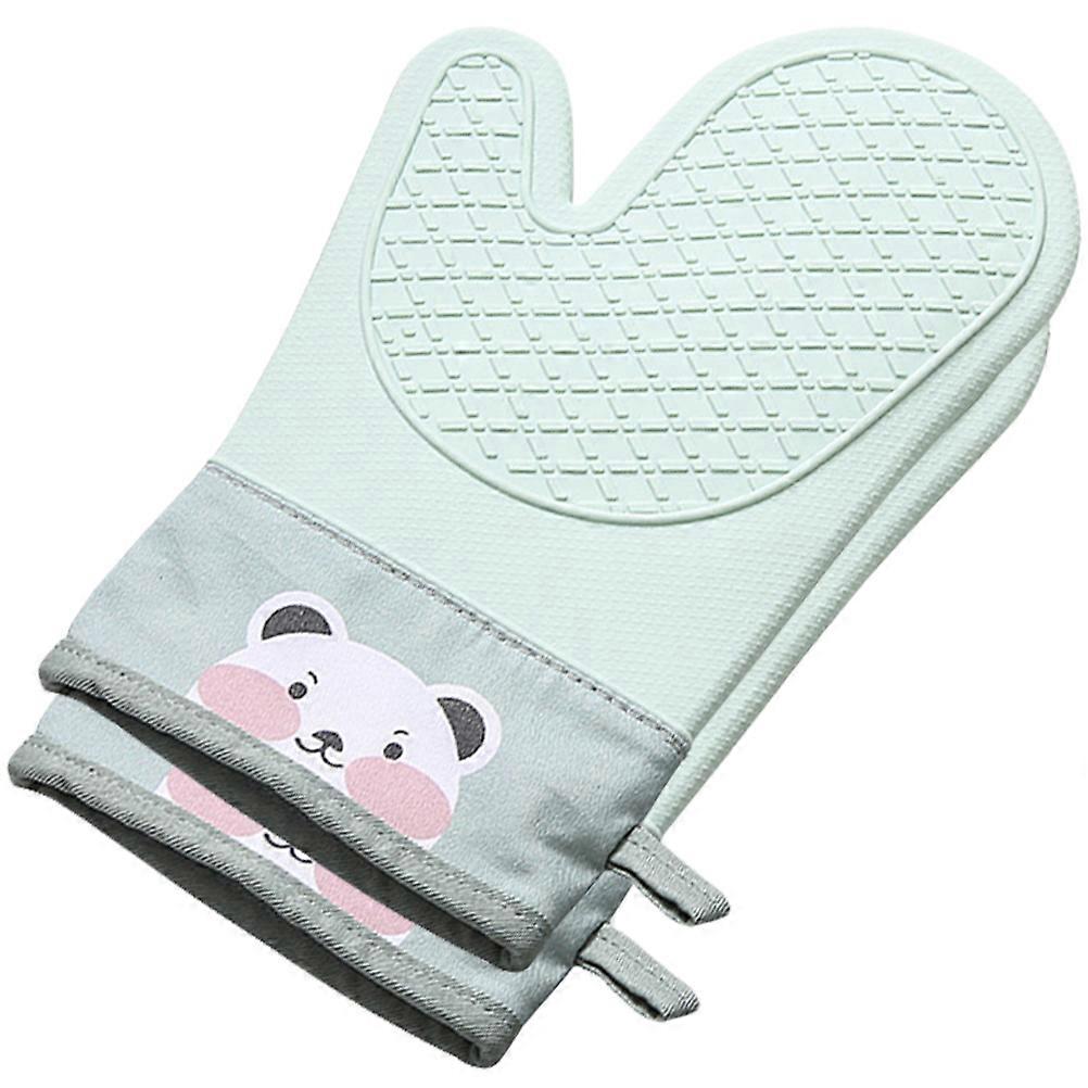 Heat Resistant Green Oven Mittens for Kitchen Use 6Pcs Set