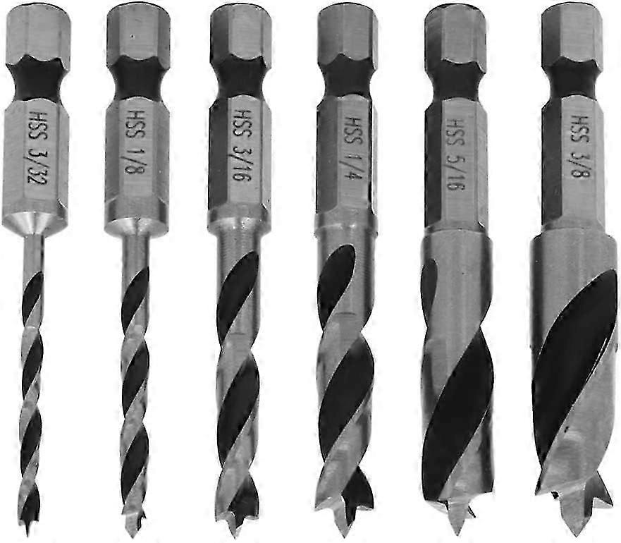 6Pcs 1/4" Hex Shank HSS Twist Drill Bit Set for Soft Wood Hard Wood Veneer