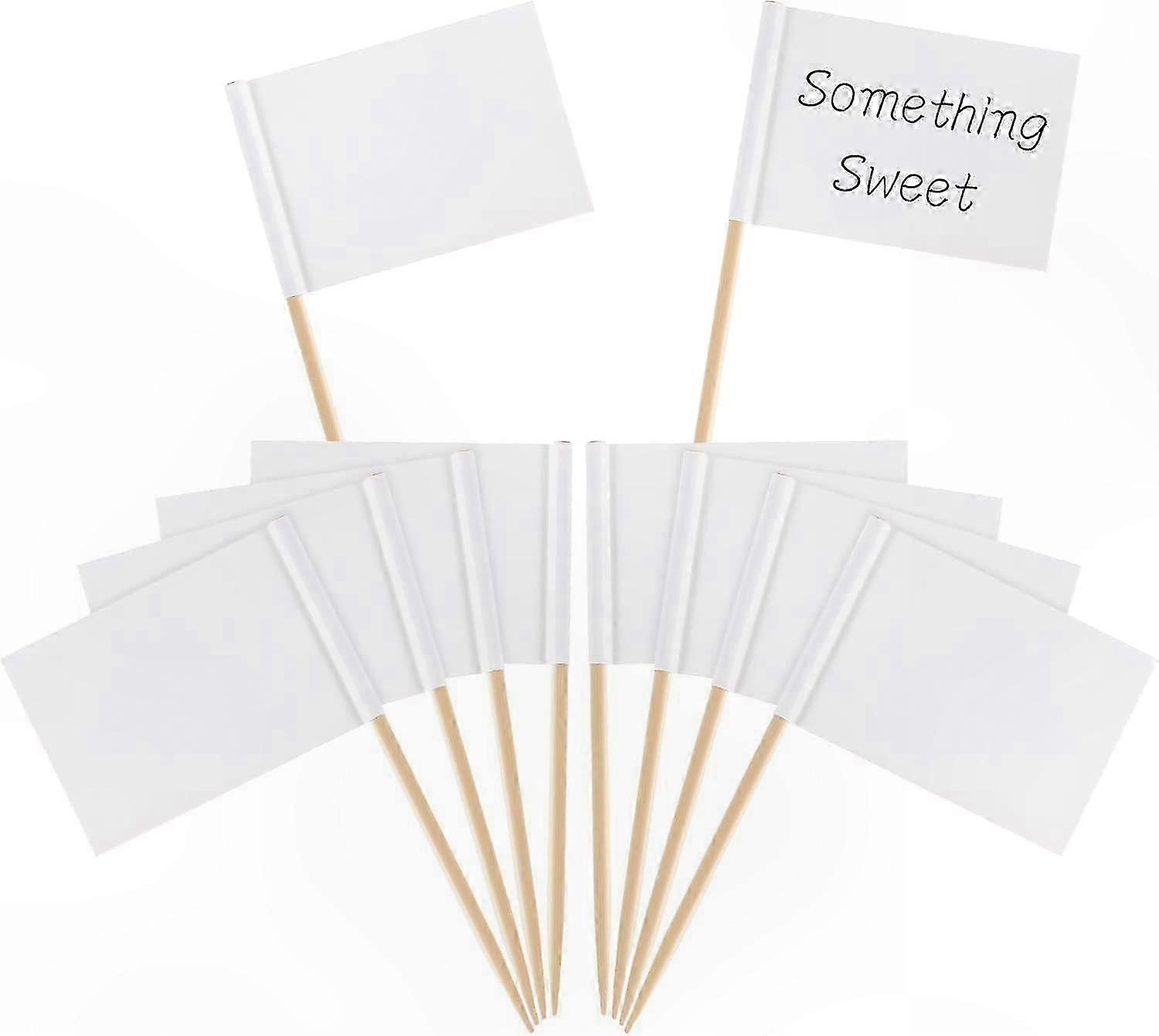 White Toothpick Flags for Cheese Markers, Cake Food Labels, Party Appetizers (100 Pieces)