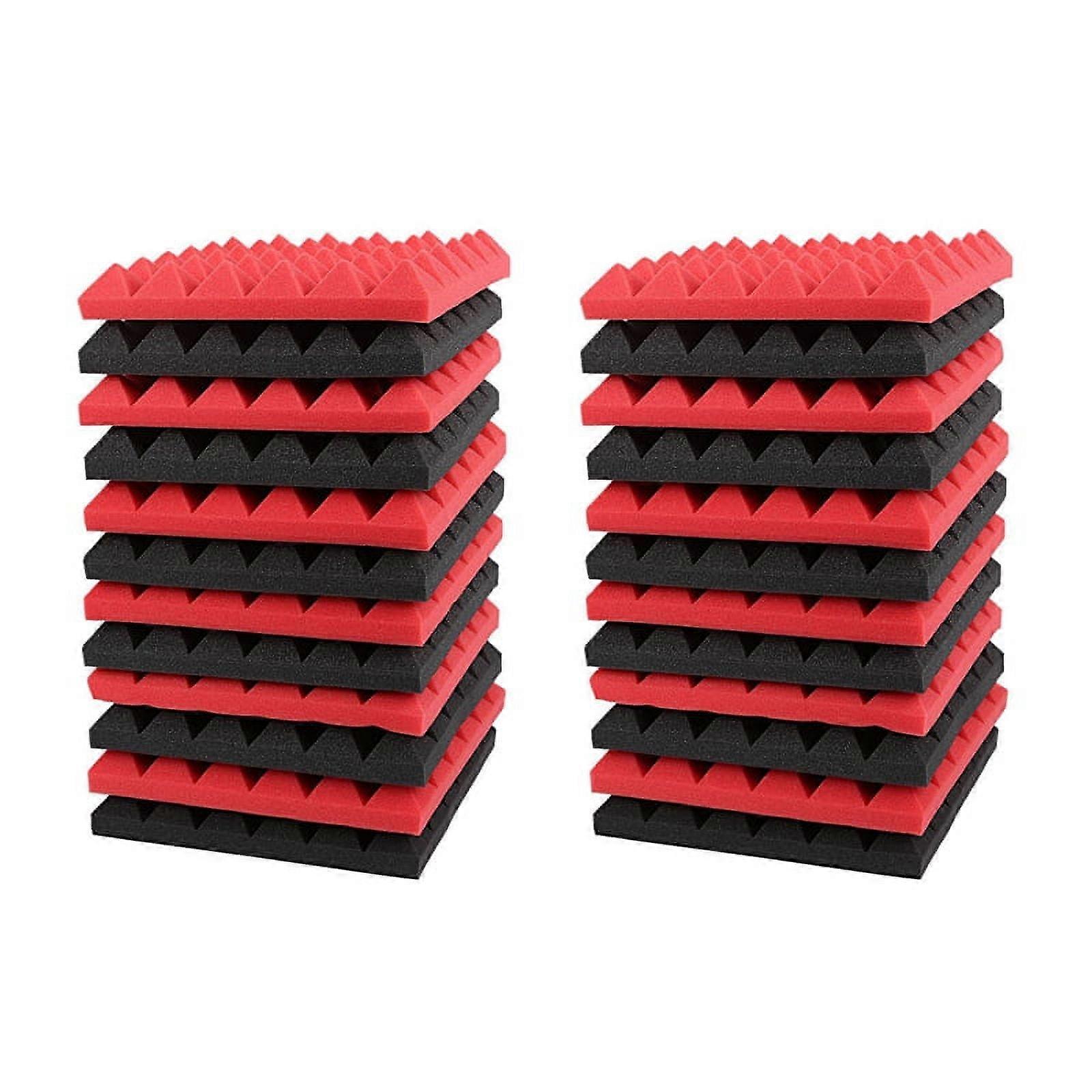 24X Charcoal Acoustic Foam Tiles Soundproofing Foam Panels Studio Sound Padding 2 x 10 x 10 Inch(Black+Red)