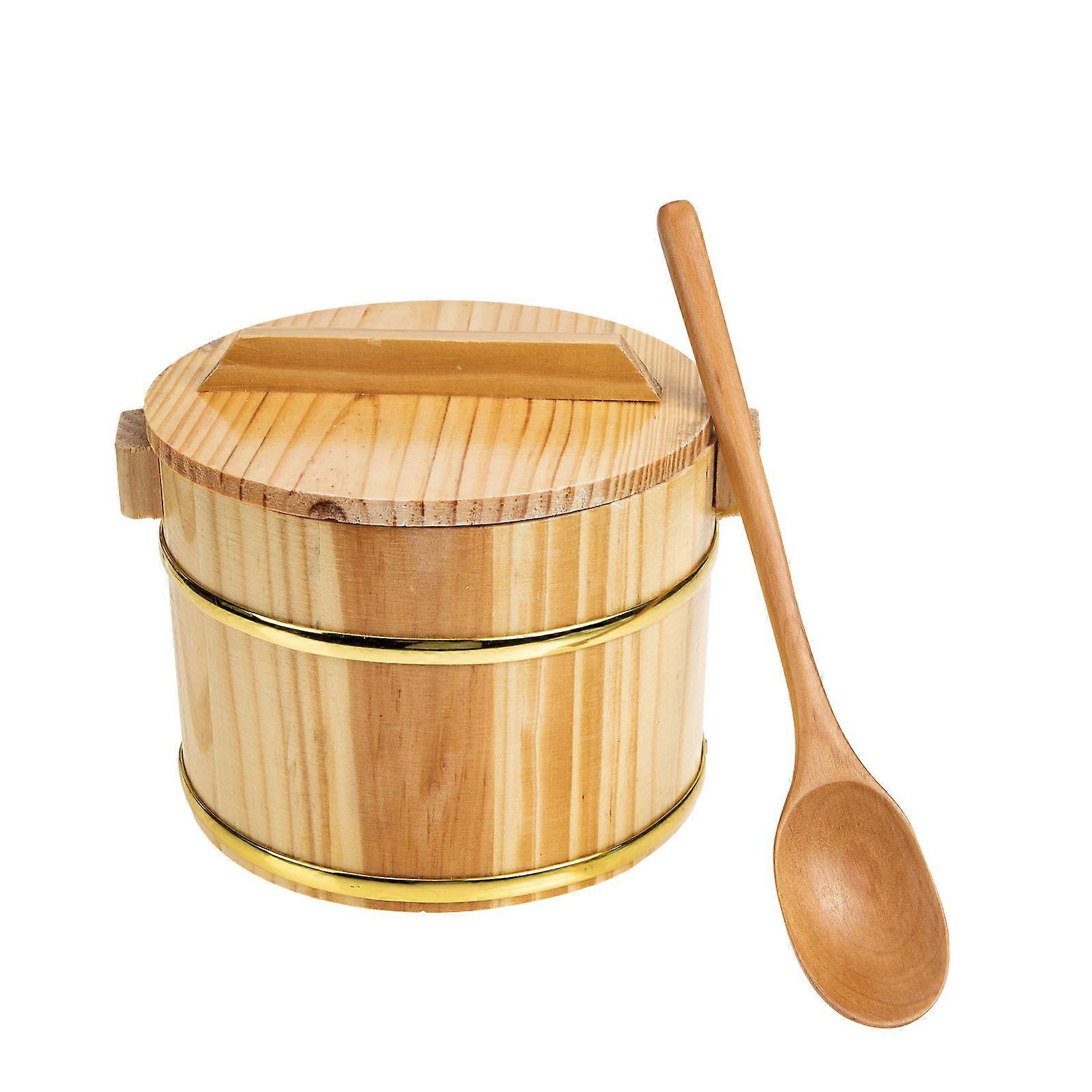 Sushi Rice Bowl for Storage 3Sets Wooden Lidded Rice Mixing Tub Server
