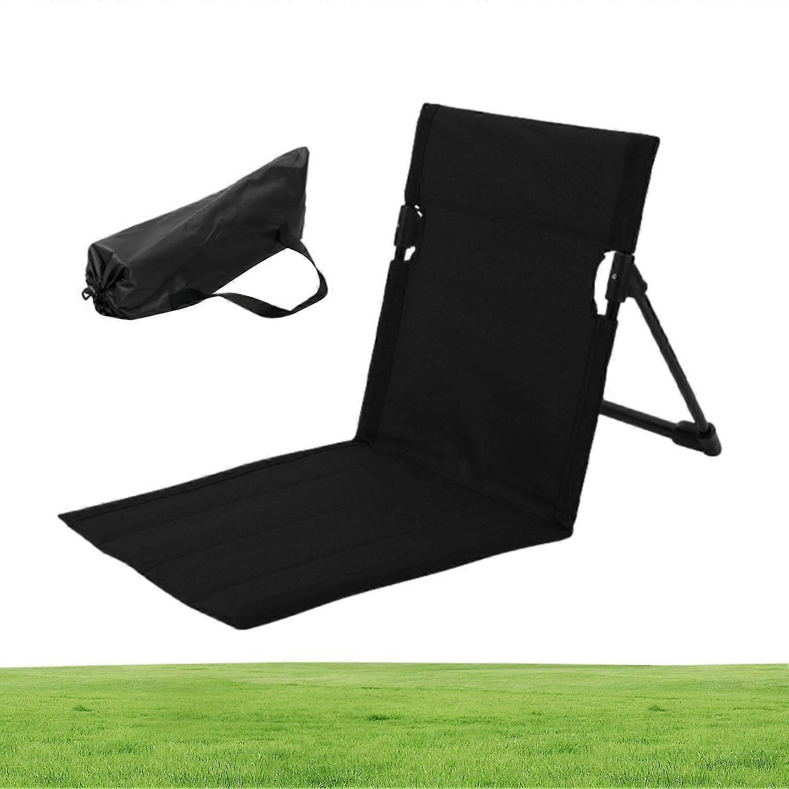 Beach Chair With Backrest Foldable Portable Lounger Cushioned Seat Trekking Camping Black