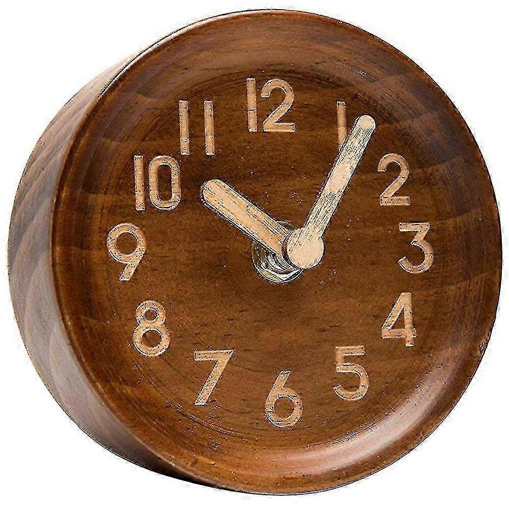 Wooden Desk & Table Analog Clock Made Of Pine(dark)-battery Operated With Precise Silent Sw 25-26